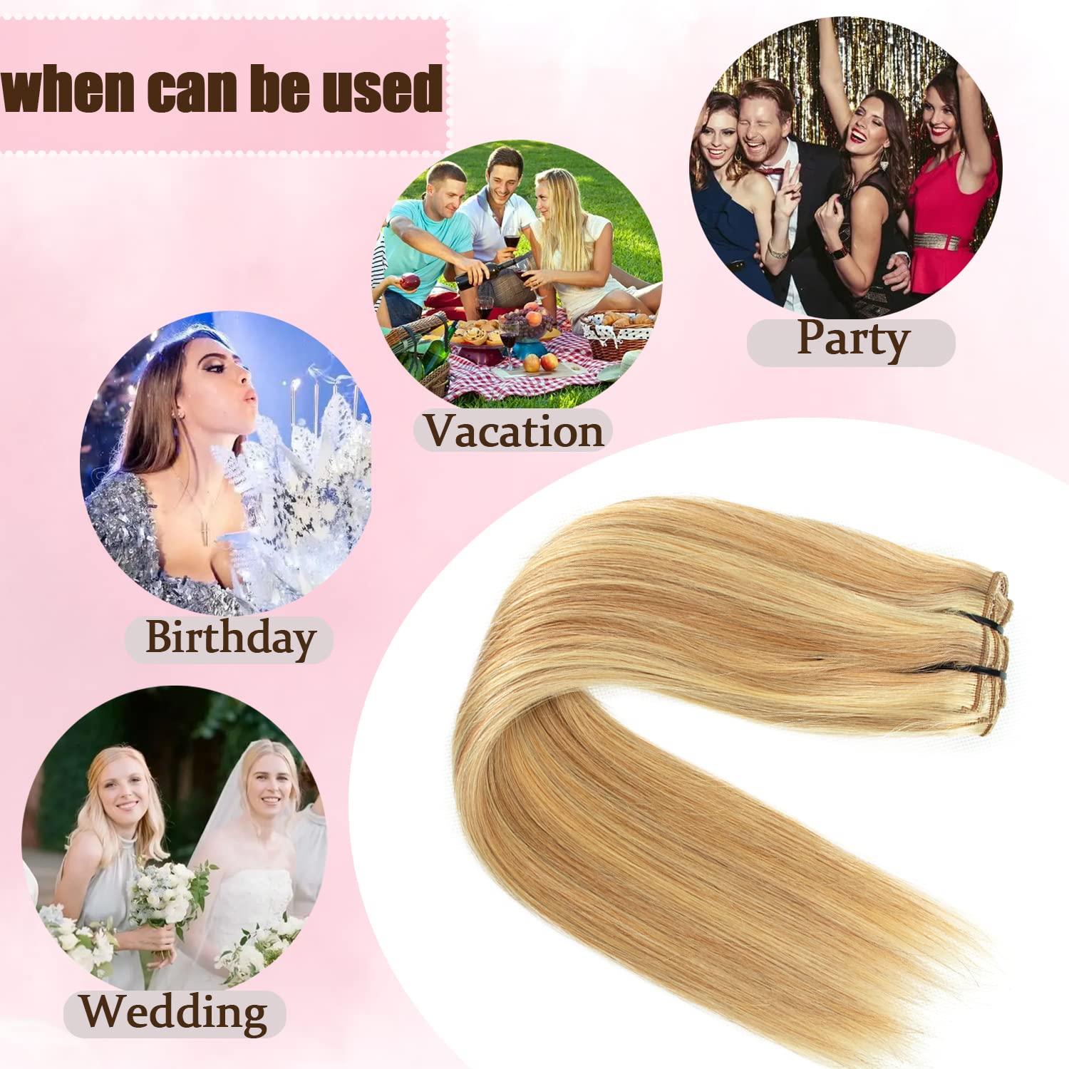 Dark Blonde Highlighted Bleach Blonde Clip-in Hair Extensions 22