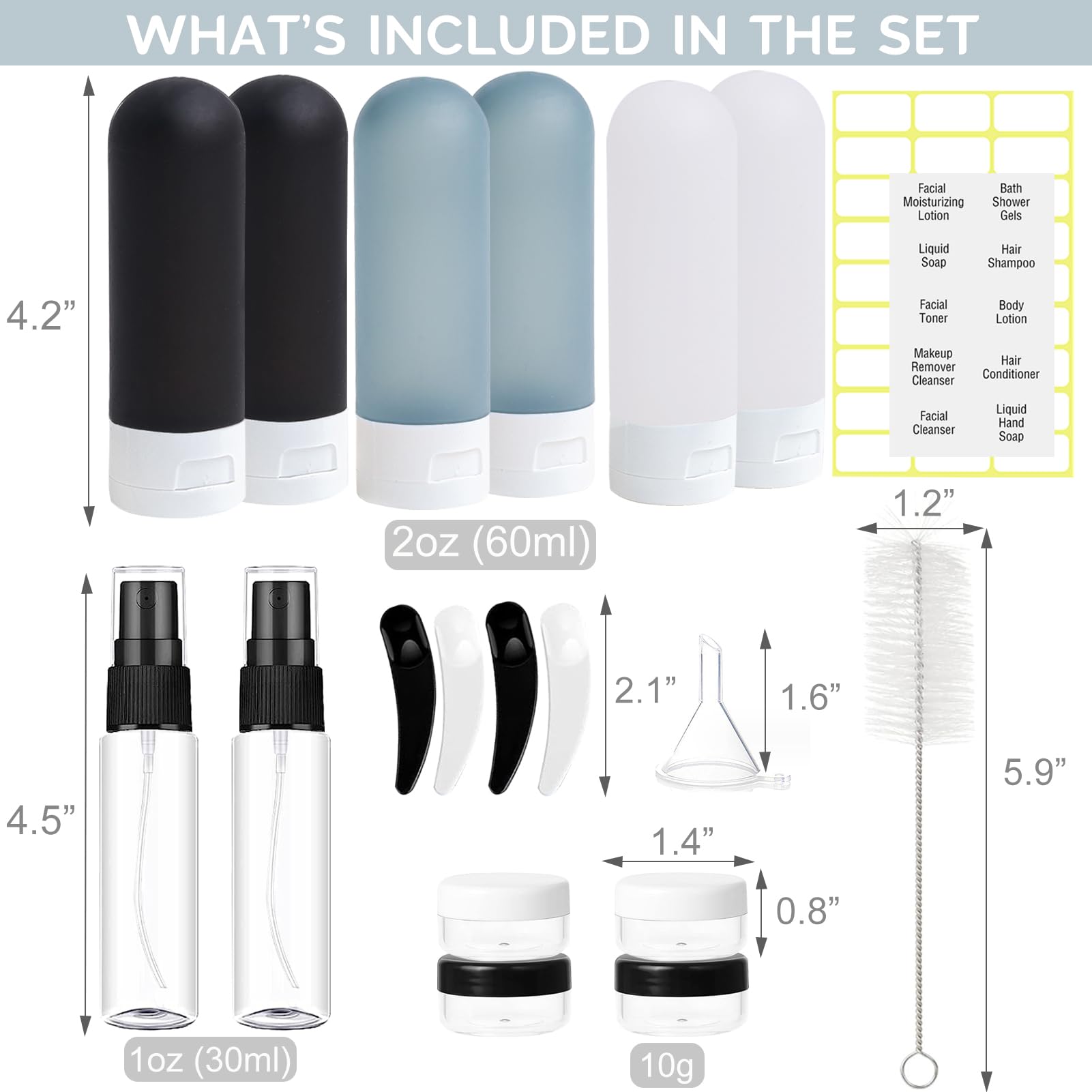 20 Pack TSA Approved Leak Proof Travel Bottles Set - Portable Refillable Toiletry Containers for Shampoo, Conditioner & Lotion (Dark Color) | Perfect for Air Travel, Gym, Camping & Vacation Essentials