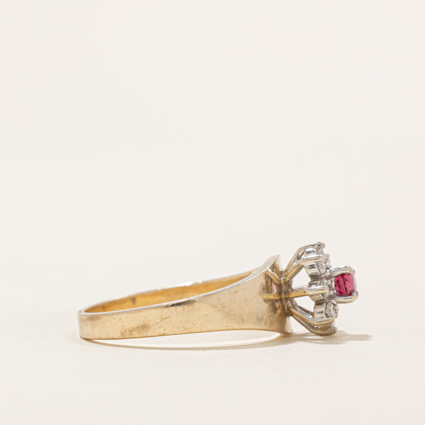 Exquisite Ruby & Diamond Petal Tapered Ring | 0.20ct Ruby & 0.16ctw Diamonds | Size 7.75 | Elegant Wedding, Anniversary & Valentine's Day Gift for Her