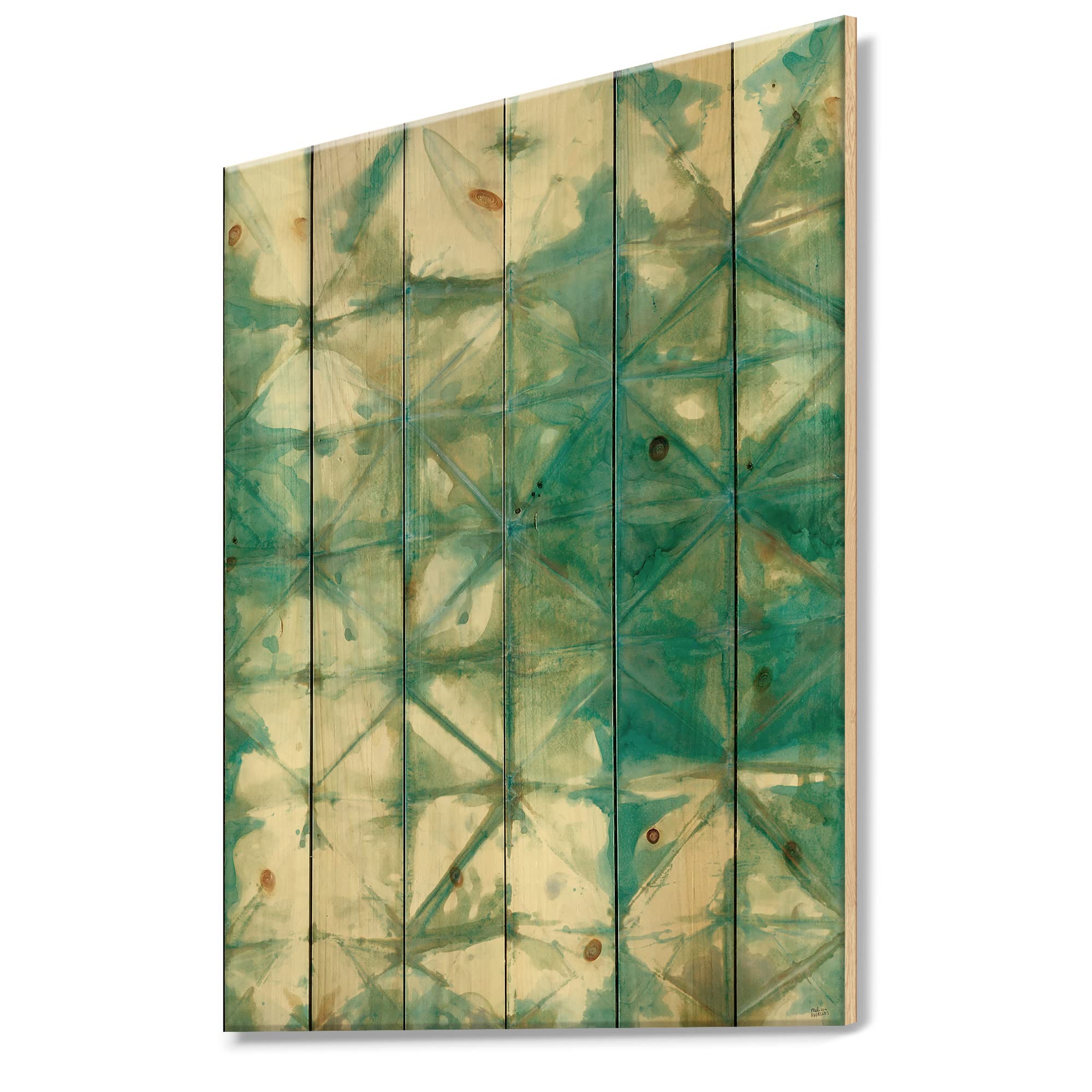 DesignQ Turquoise Watercolor Geometric Mid-Century Modern Wood Wall Art - Large Abstract Wood Panel Decor Printed on Natural Pine - Perfect for Living Room, Bedroom & Office Decor