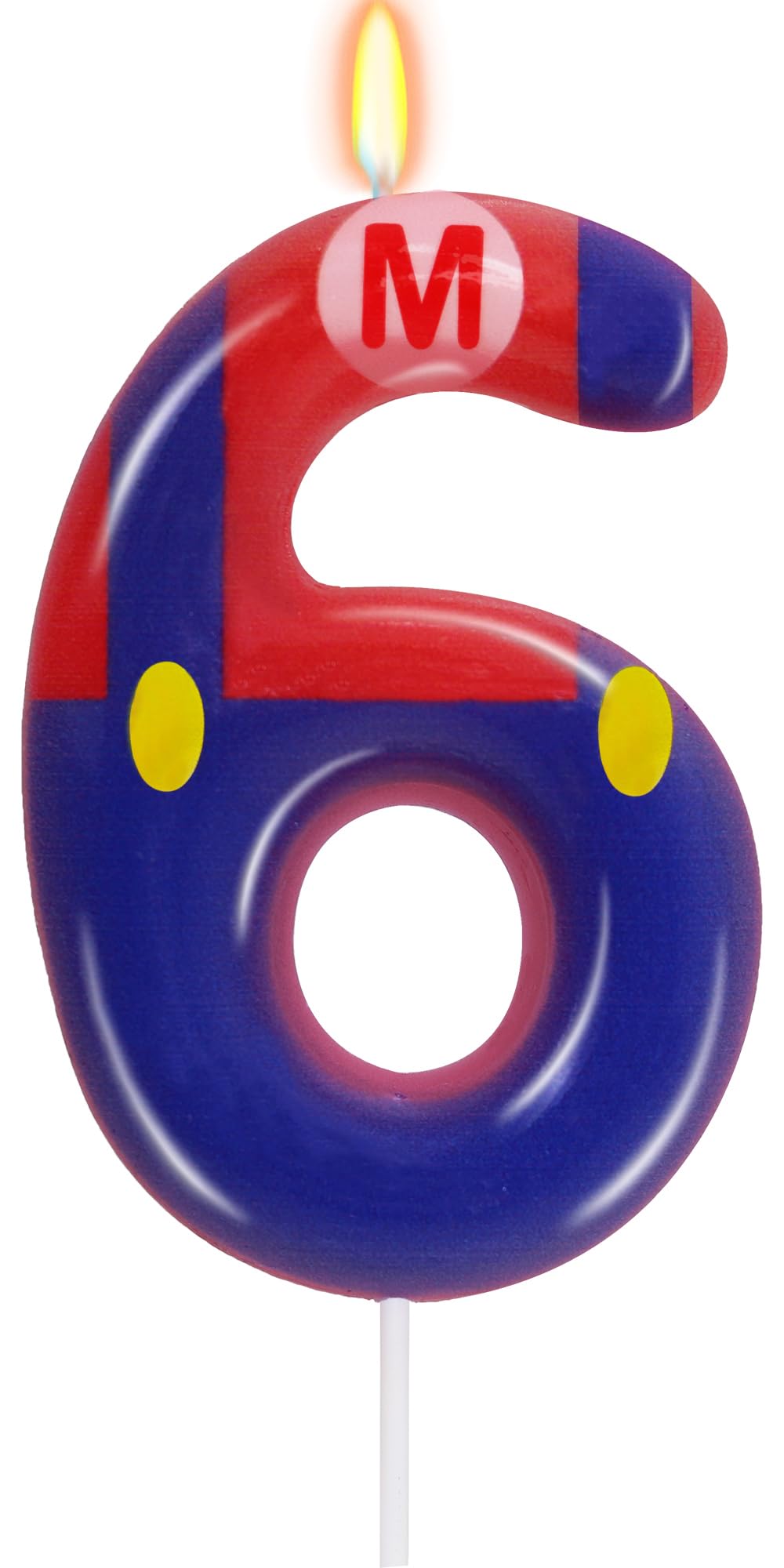 Blue and Red Number 6 Birthday Candle for Boys & Girls - Cartoon Game Themed Cake Topper & Party Decorations | Perfect for 6th Birthday Cakes, Kids Parties, and Game-Themed Celebrations