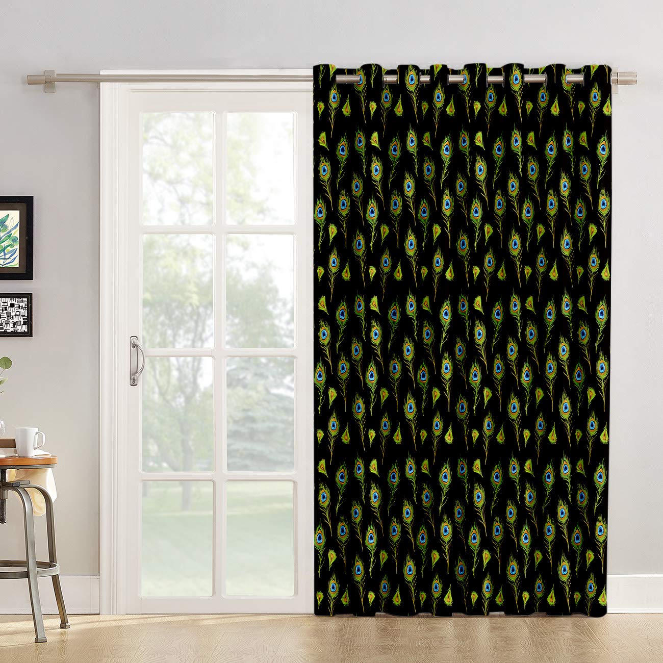 Futuregrace 84 Inch Blackout Curtains - Peacock Feather Design, Thermal Insulated Room Darkening Drapes for Living Room, Bedroom & Home Office - Perfect for Sliding Glass Doors & Light Control
