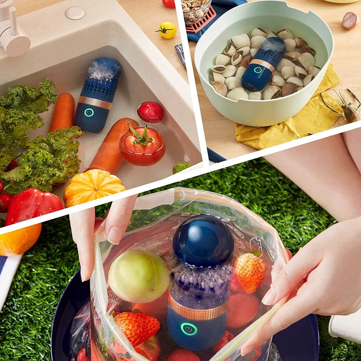 KUTTXRAS Ultrasonic Fruit and Vegetable Washer - Portable Capsule Shape Cleaning Machine for Disinfection and Purifying Fruits, Vegetables, Herbs - Perfect for Kitchen, Camping, RV Travel