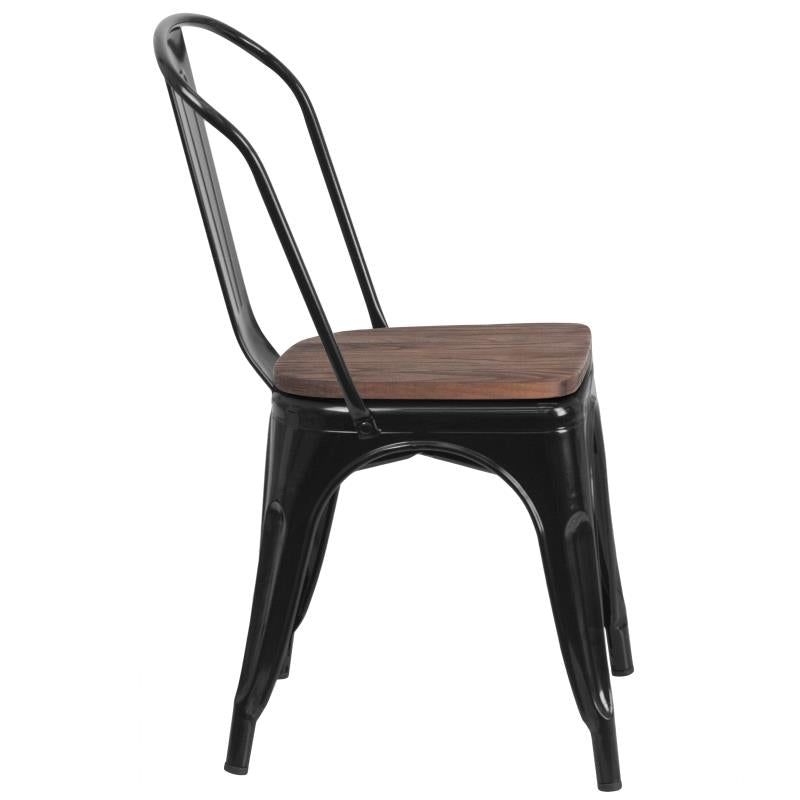 FLASH Perry Metal Stackable Chair with Wood Seat - Modern Dining Chairs for Kitchen, Restaurant, Cafe & Outdoor Use - Sturdy & Space-Saving Design