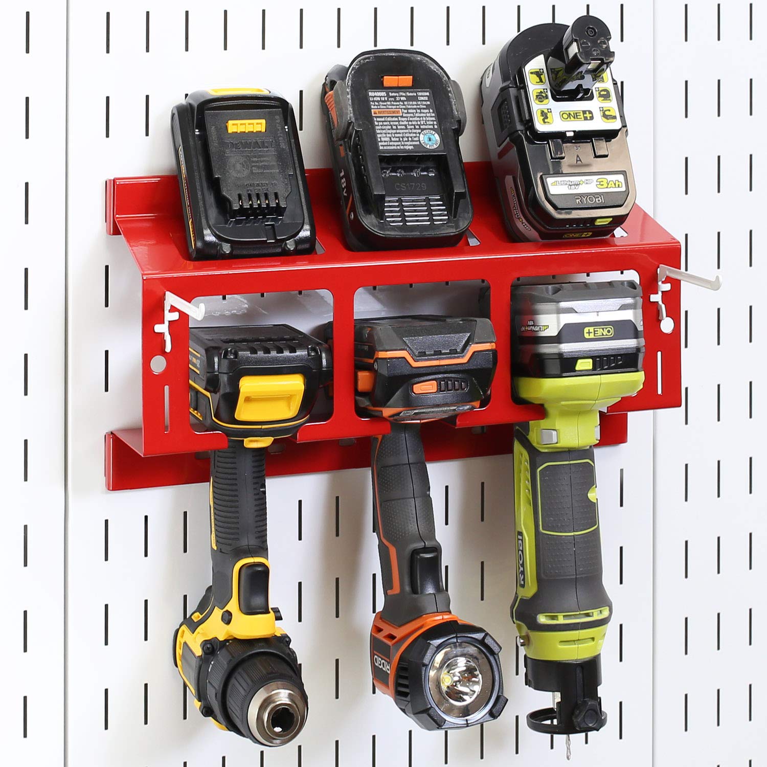 Wall Control Drill Holder - Compact Power Tool Organizer for Garage & Workshop (Red)