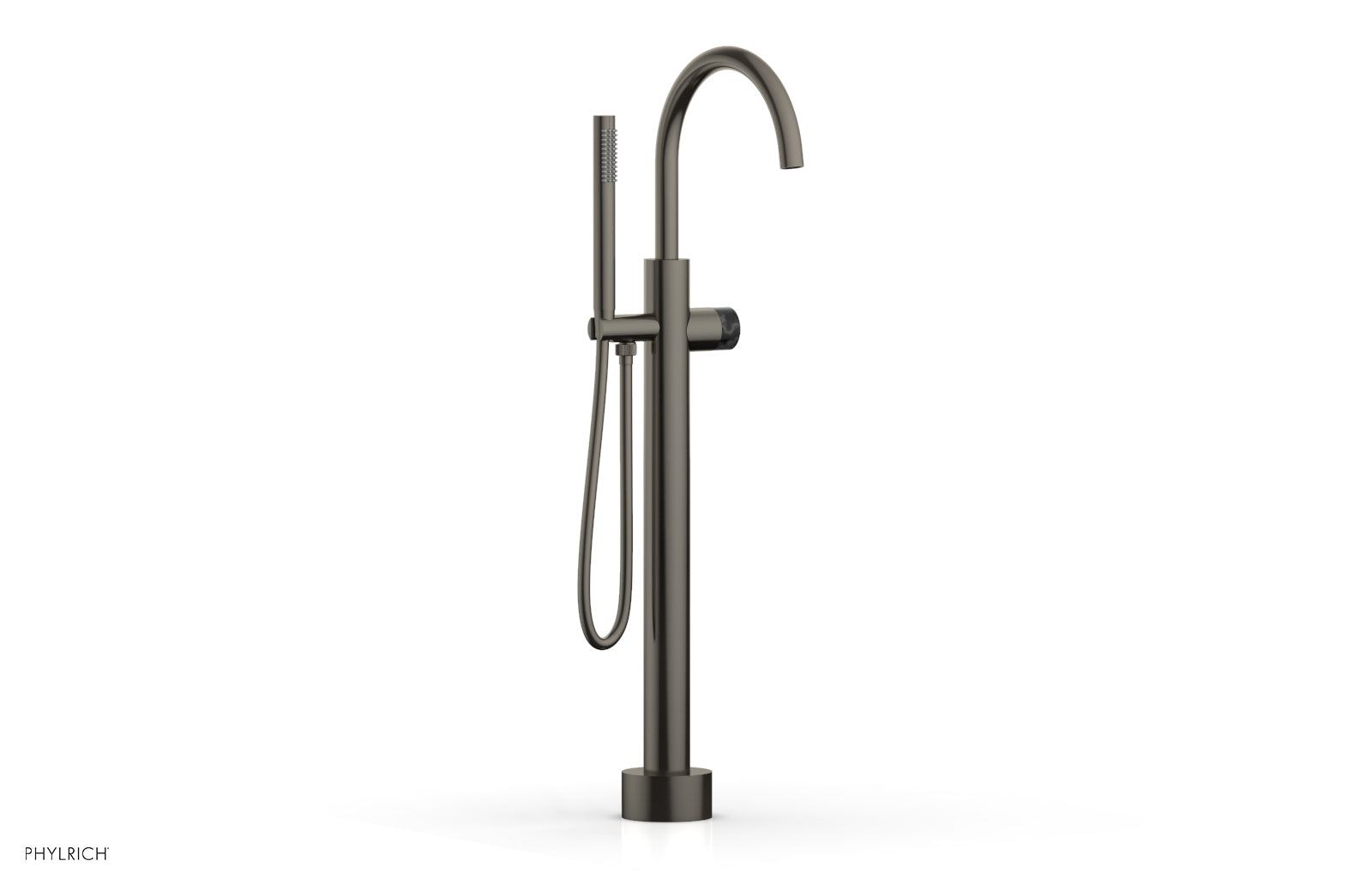 BASIC II Low Floor Mount Tub Filler with Black Marble Handle & Hand Shower - Model 230 47 03 - Perfect for Modern Bathroom Renovations and Spa-Like Showers
