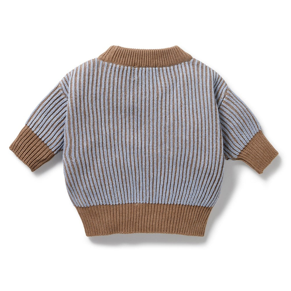 Organic Blue Speckle Knitted Ribbed Jumper for Women - Cozy Winter Sweater for Casual Wear & Holiday Outfits