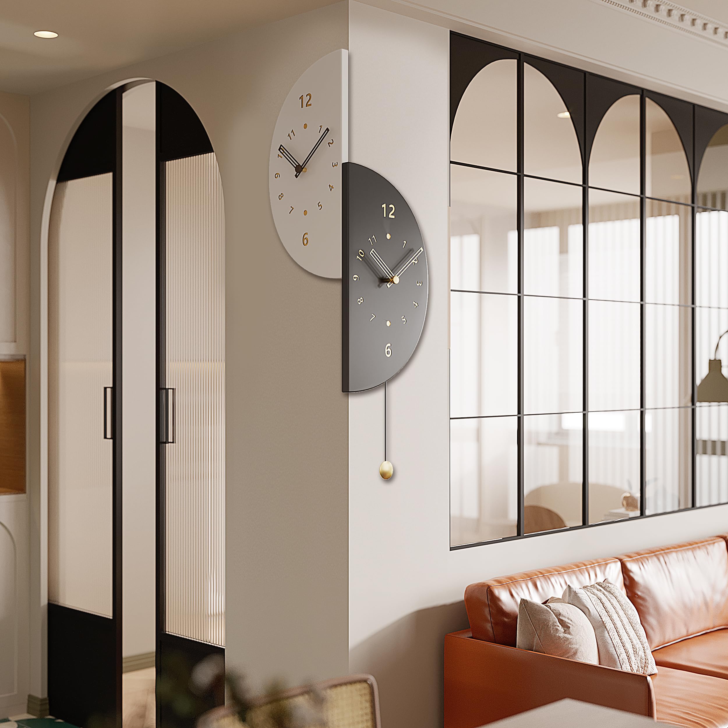 Modern Double Sided Wall Clock with Pendulum - Battery Operated Decorative Clock for Bedroom, Living Room & Office - 17.7 Inch Unique Angle Corner Wall Clock - Perfect for Home Decor, Gifts and Space-Saving Solutions