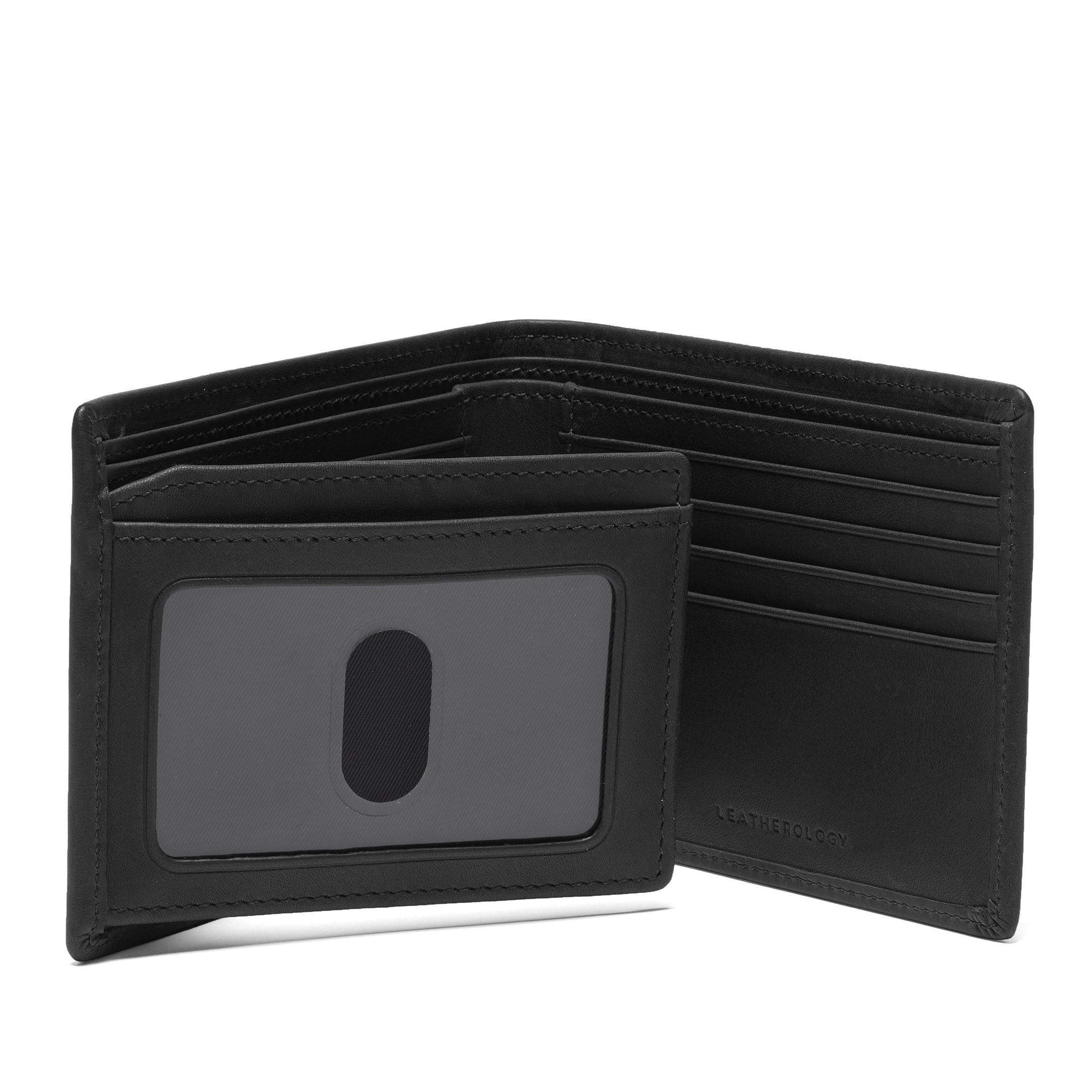 Premium Bifold Leather Wallet with Flap - Black Oil Finish - Slim RFID Blocking Wallet for Men - Perfect for Everyday Carry, Travel & Business