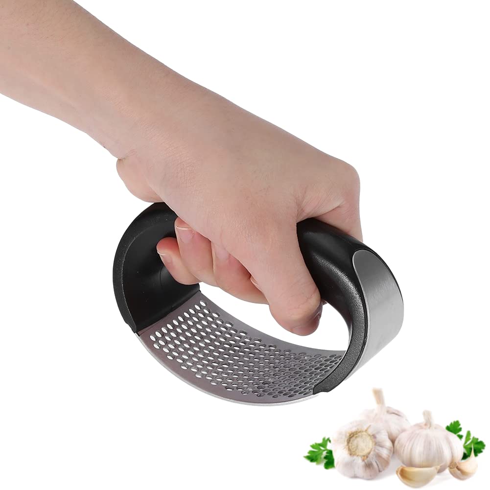 Premium Stainless Steel Garlic Press - Heavy Duty Garlic Crusher, Mincer & Masher with Ergonomic Handle - Professional Kitchen Gadget for Chopping, Squeezing & Smashing Garlic - Perfect for Cooking, Baking & Meal Prep