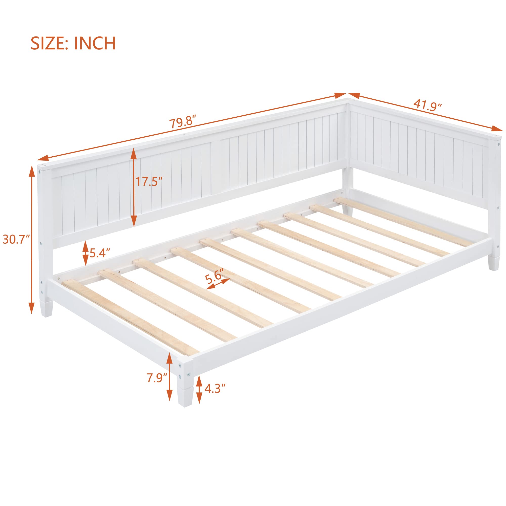 Twin Daybed Frame with Backrest - White Wood Sofa Bed for Kids & Teens - Living Room & Bedroom Use