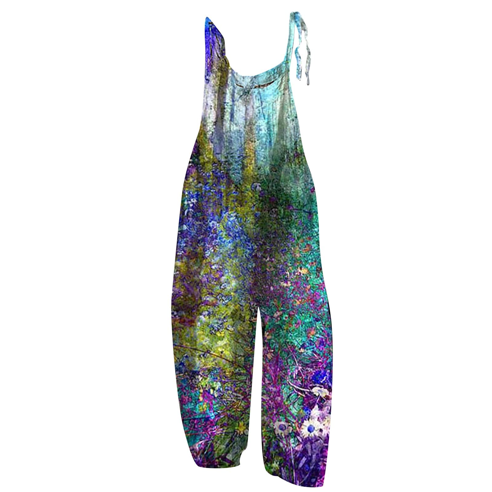 Women's Floral Cotton Jumpsuit - Sleeveless Spaghetti Strap Romper with Tie Waist | Casual Summer Outfit, Beach Cover-Up, or Date Night Dress