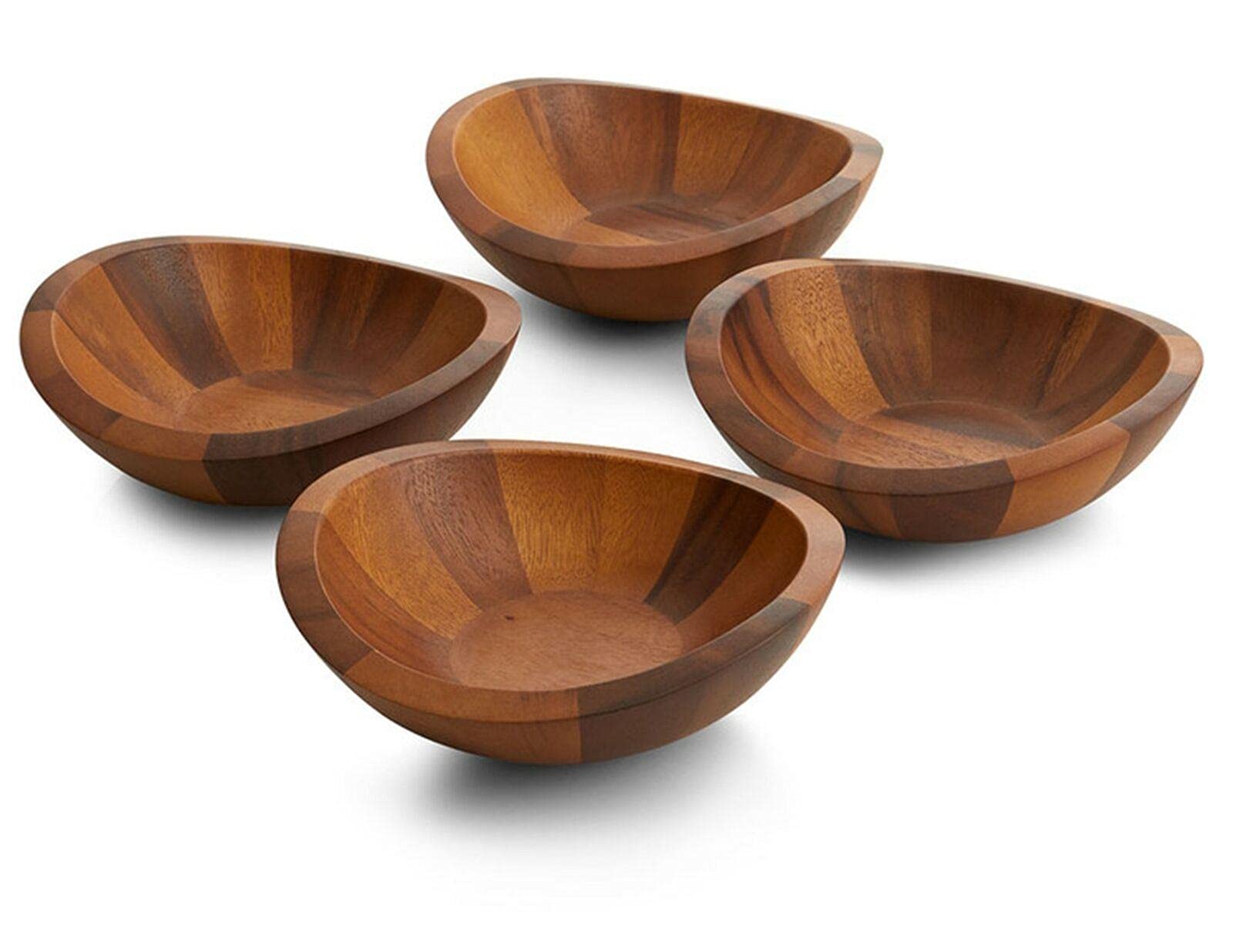 Premium Acacia Wood Salad Bowls Set of 4 - Natural Brown Wooden Serving Bowls for Individual Salads, Snacks & Desserts | Eco-Friendly Kitchenware for Home, Restaurant & Outdoor Dining | Perfect Gift for Men, Women, Dad & Christmas