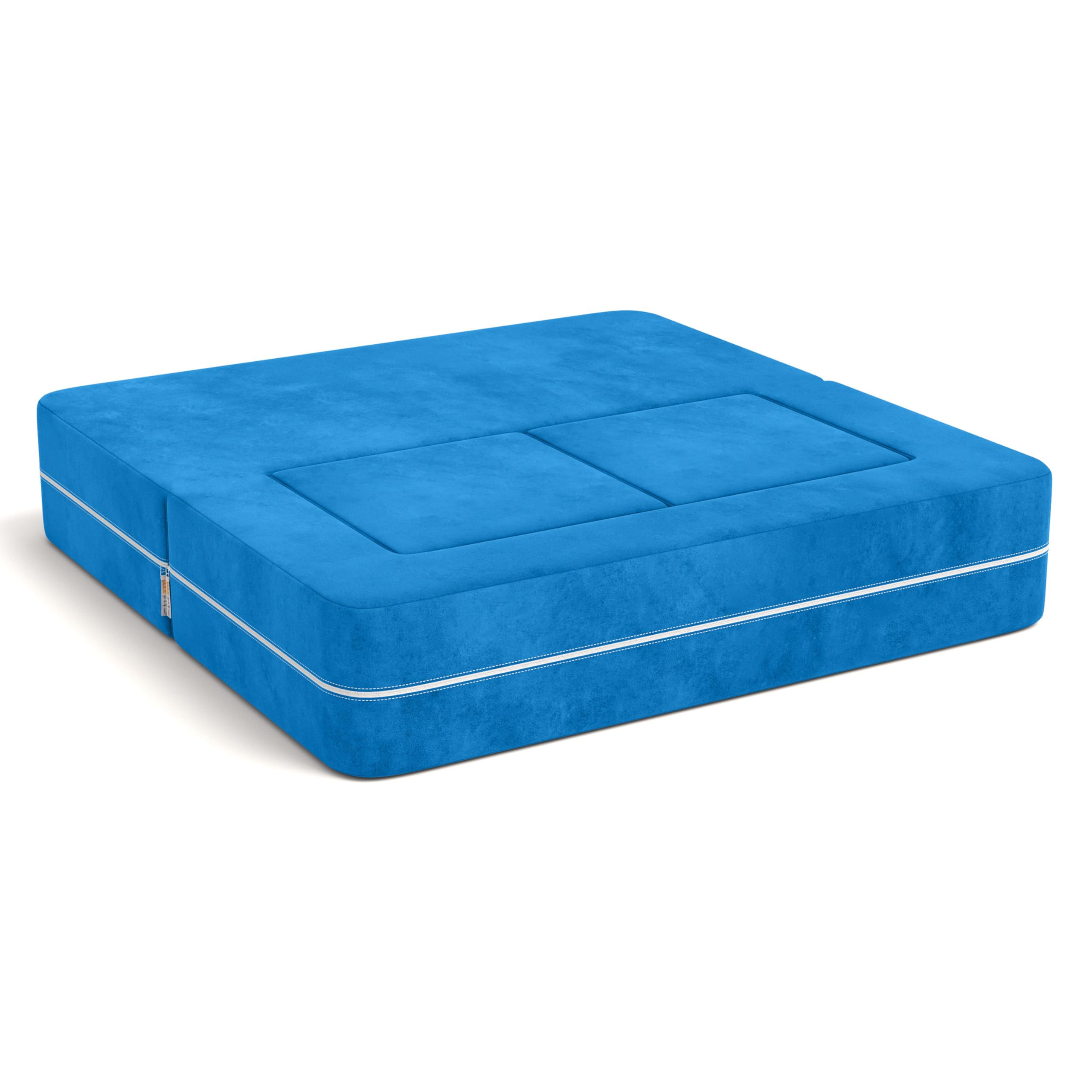 Jaxx Zipline Kids Modular Loveseat & Ottomans with Fold Out Lounger - Blueberry Blue - Convertible Playroom Furniture for Toddlers & Children - Perfect for Playrooms, Bedrooms & Daycare Centers