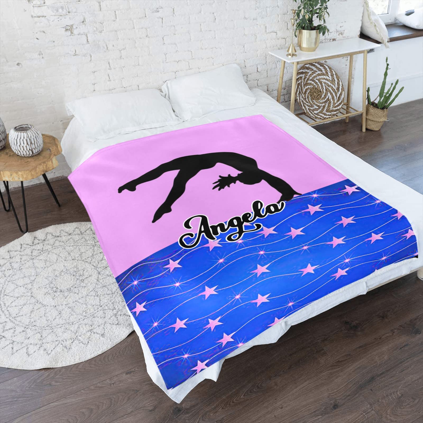 Custom Personalized Pink Star Gymnastic Girl Fleece Blanket with Name - 50x60 Inch Soft Throw Blanket for Bed, Sofa, Wedding Gifts - Perfect for Cozy Nights, Birthday Presents & Home Decor