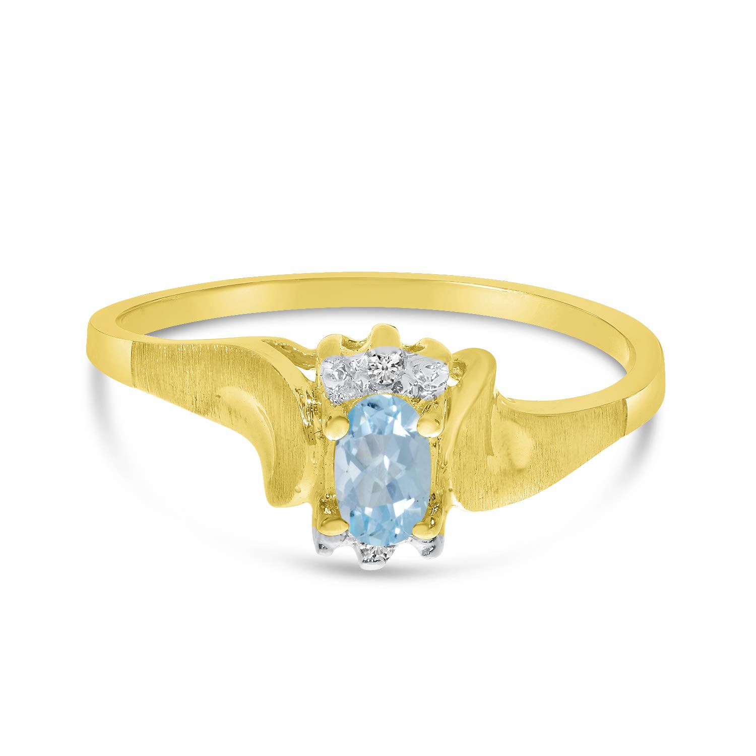 14K Yellow Gold Oval Aquamarine & Diamond Ring with Satin Finish - Elegant Engagement, Wedding, Anniversary Jewelry Gift for Women