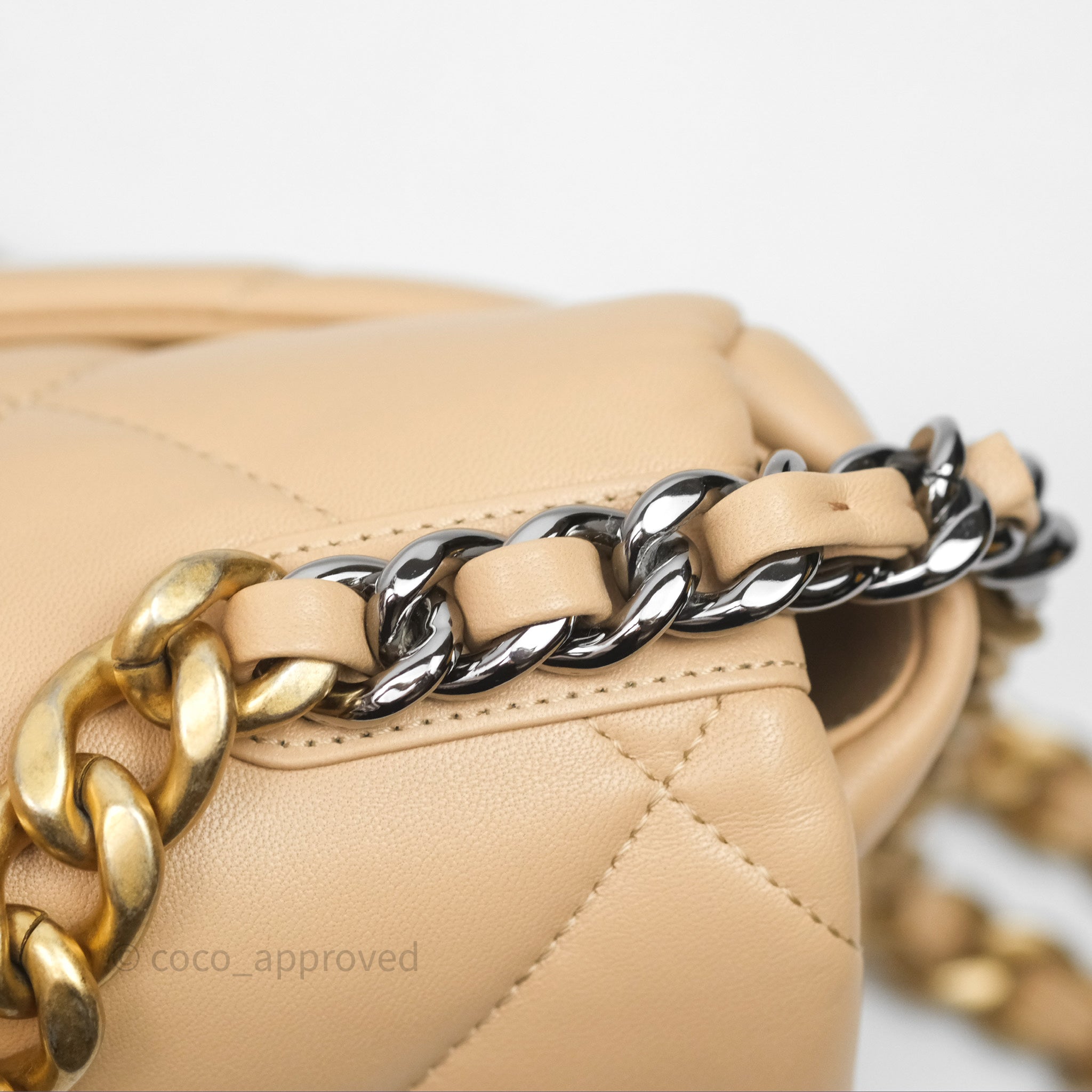 Chanel 19 Small Beige Leather Flap Bag with Mixed Gold & Silver Hardware - Luxury Shoulder Bag for Women, Perfect for Date Night & Special Occasions