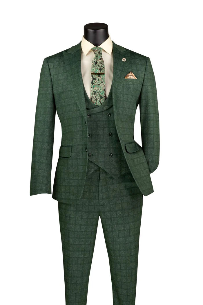 Milano Slim Fit 3-Piece Men's Vest Suit Set - Super Stretch Green Fabric | Formal Business Attire & Wedding Outfit