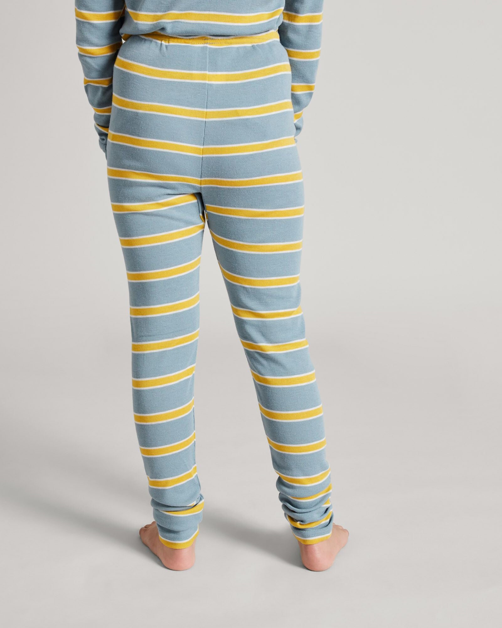 KMDCore Kids' Long John Pants - Blue Haze & Kowhai Striped Thermal Underwear for Boys & Girls - Perfect for Winter, Outdoor Activities & Layering