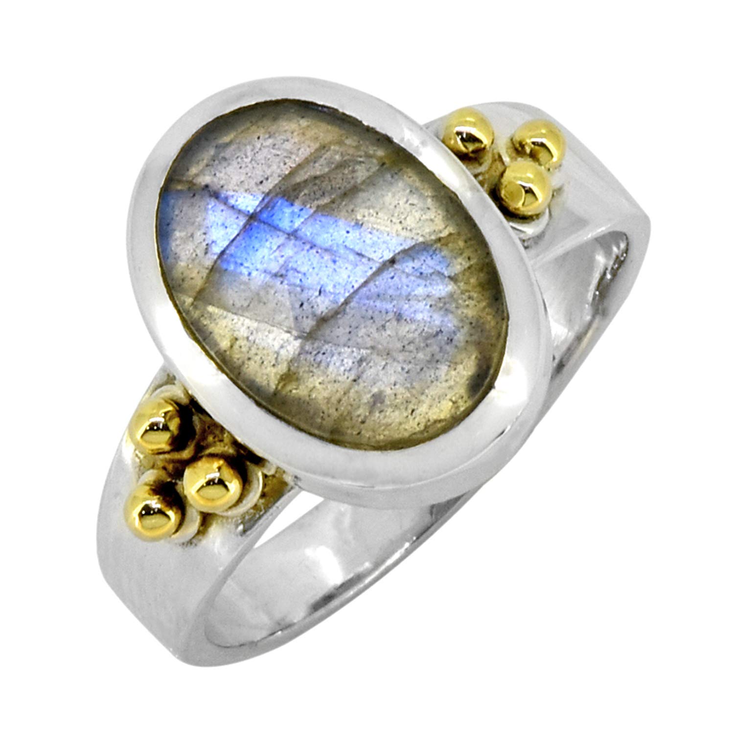 YoTreasure Labradorite Gemstone 925 Sterling Silver & Brass Ring for Women - Elegant Handmade Jewelry for Everyday Wear, Gift Giving & Special Occasions