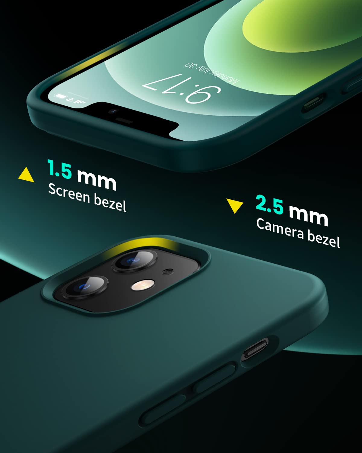 OuXul Liquid Silicone Gel Rubber Phone Case for iPhone 12/12 Pro (6.1 inch) - Slim Soft Protective Cover with Microfiber Lining | Shockproof & Scratch Resistant | Perfect for Daily Use, Work & Travel (Blackish Green)