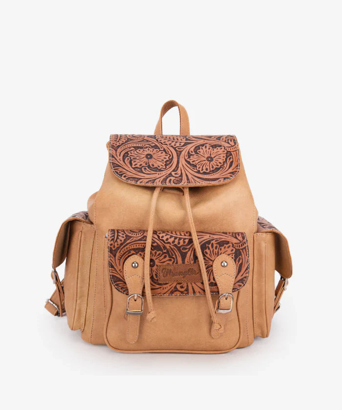 Wrangler Floral Tooled Concealed Carry Backpack for Women & Men - Tactical EDC Hiking Daypack with Hidden Gun Pocket - Perfect for Outdoor Adventures, Travel & Everyday Use