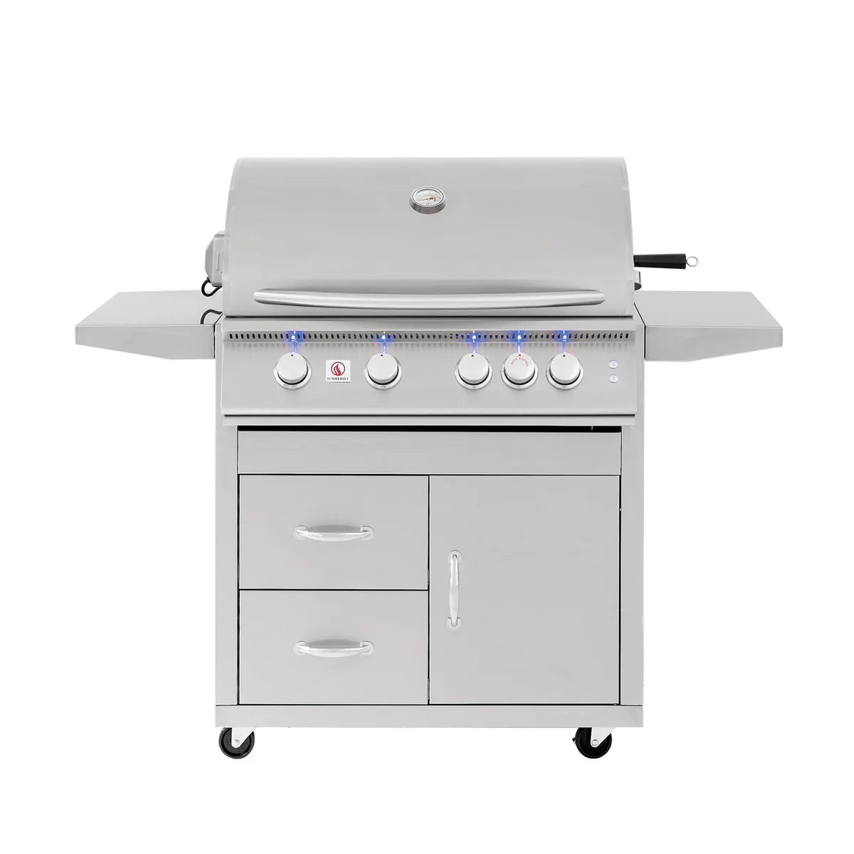 Summerset Grills Sizzler PRO 32 Inch Freestanding Gas Grill with 4 Burners - Outdoor BBQ Grill for Backyard, Patio & Camping - Stainless Steel Construction & Side Shelves