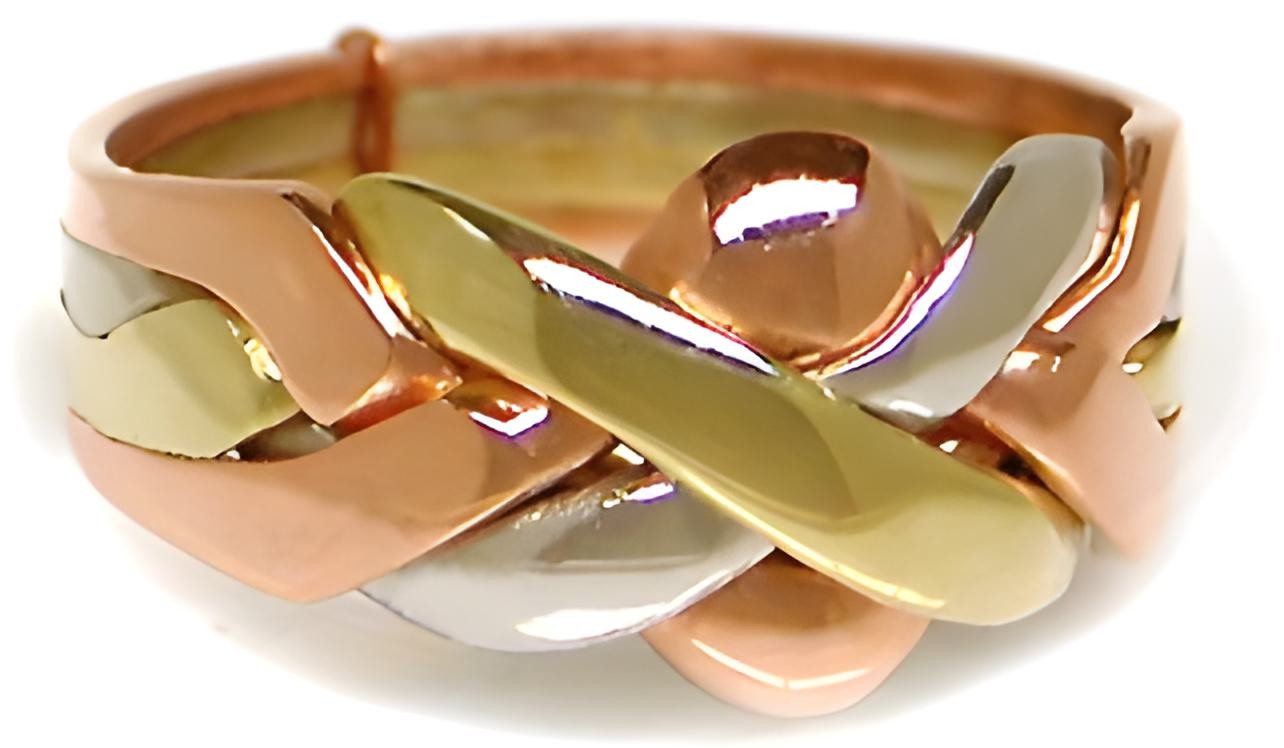 14K Tri Gold 4 Band Puzzle Ring for Women - Elegant Interlocking Wedding Band - Perfect for Anniversary, Engagement & Gift Giving
