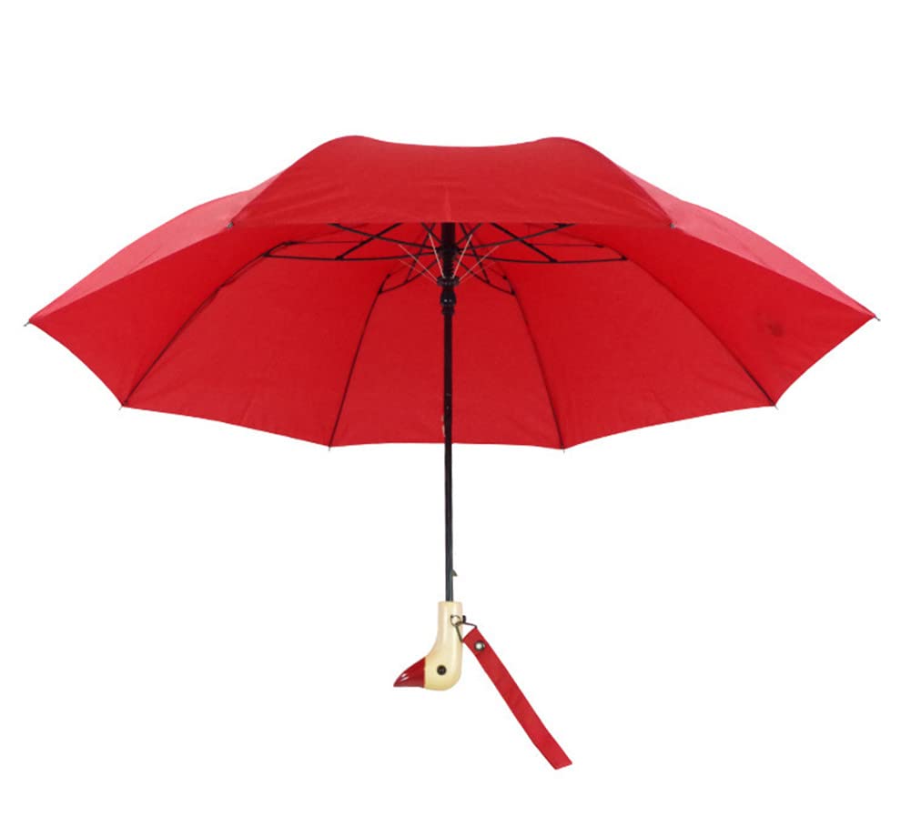 Stylish Cute Duck Wooden Handle Travel Umbrella - Auto Open, Compact & Lightweight for Rainy Days, Beach Trips & Outdoor Adventures