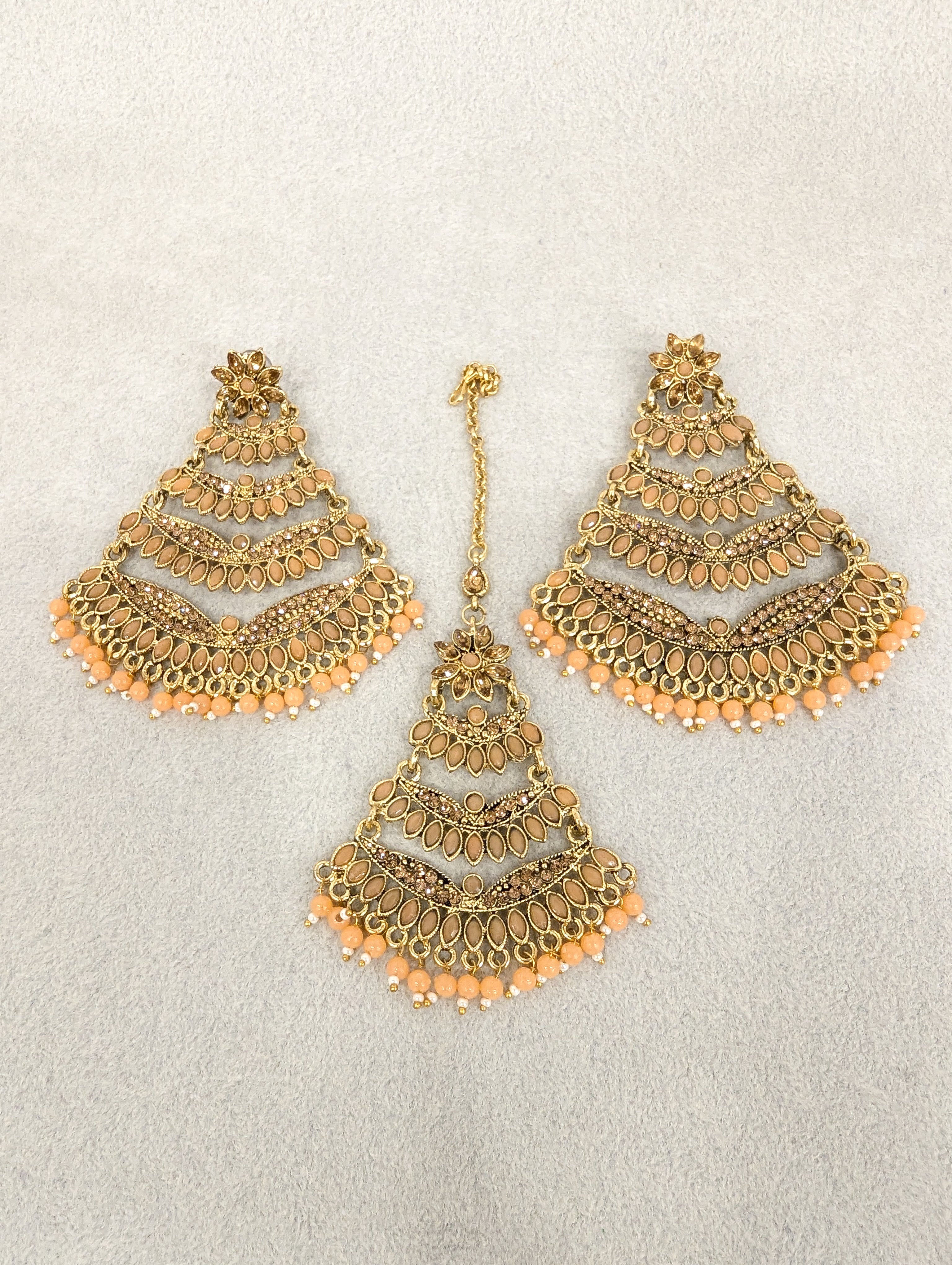 ISHANI STONE EARRINGS AND TIKKA SET - Handmade Indian Jewelry for Women - Boho Ethnic Accessories for Weddings, Festivals & Special Occasions