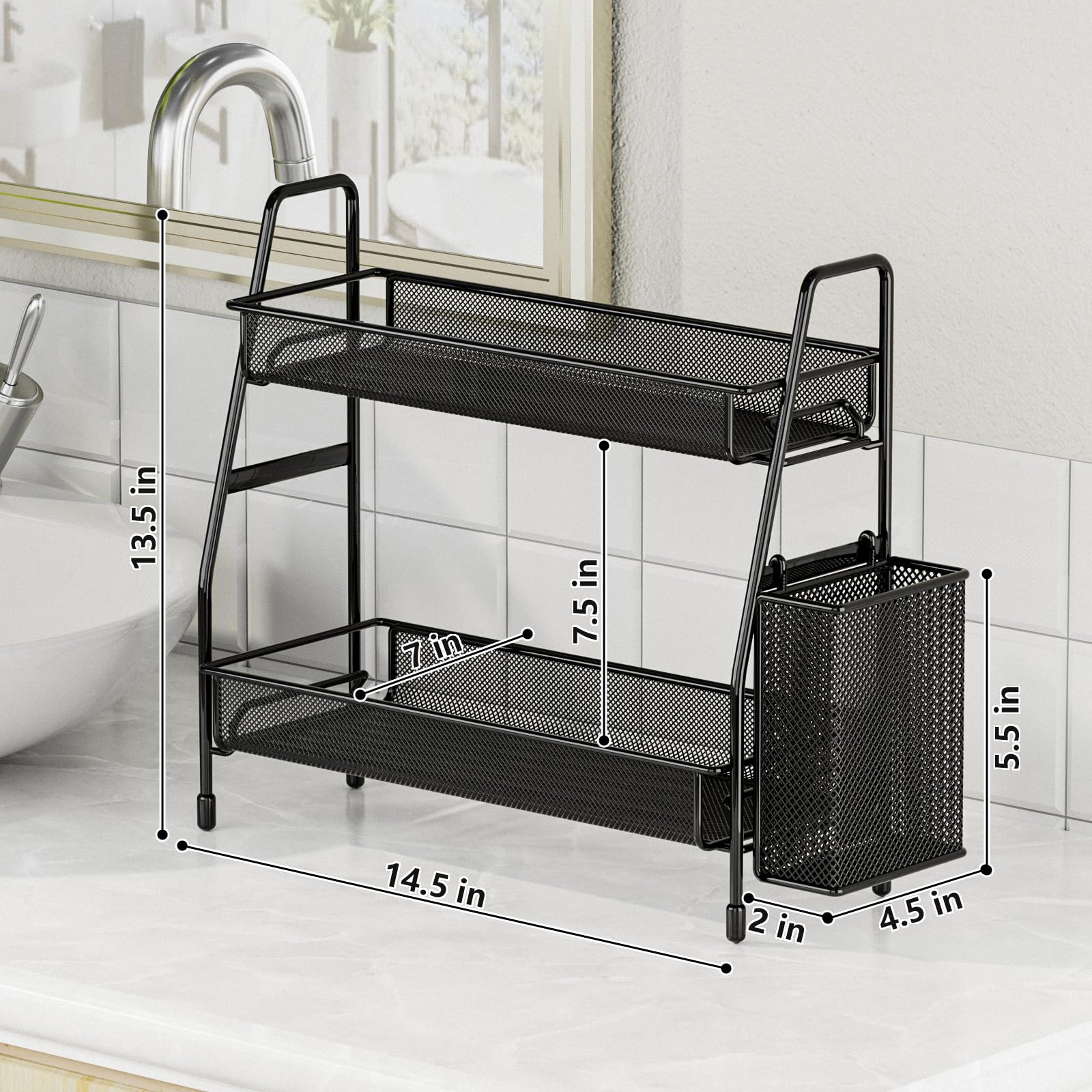 EKNITEY 2-Tier Metal Bathroom Countertop Organizer Shelf - Spice Rack & Makeup Organizer for Perfumes, Cosmetics | Perfect for Sink, Bedroom, Living Room, Kitchen & Office Storage Solutions