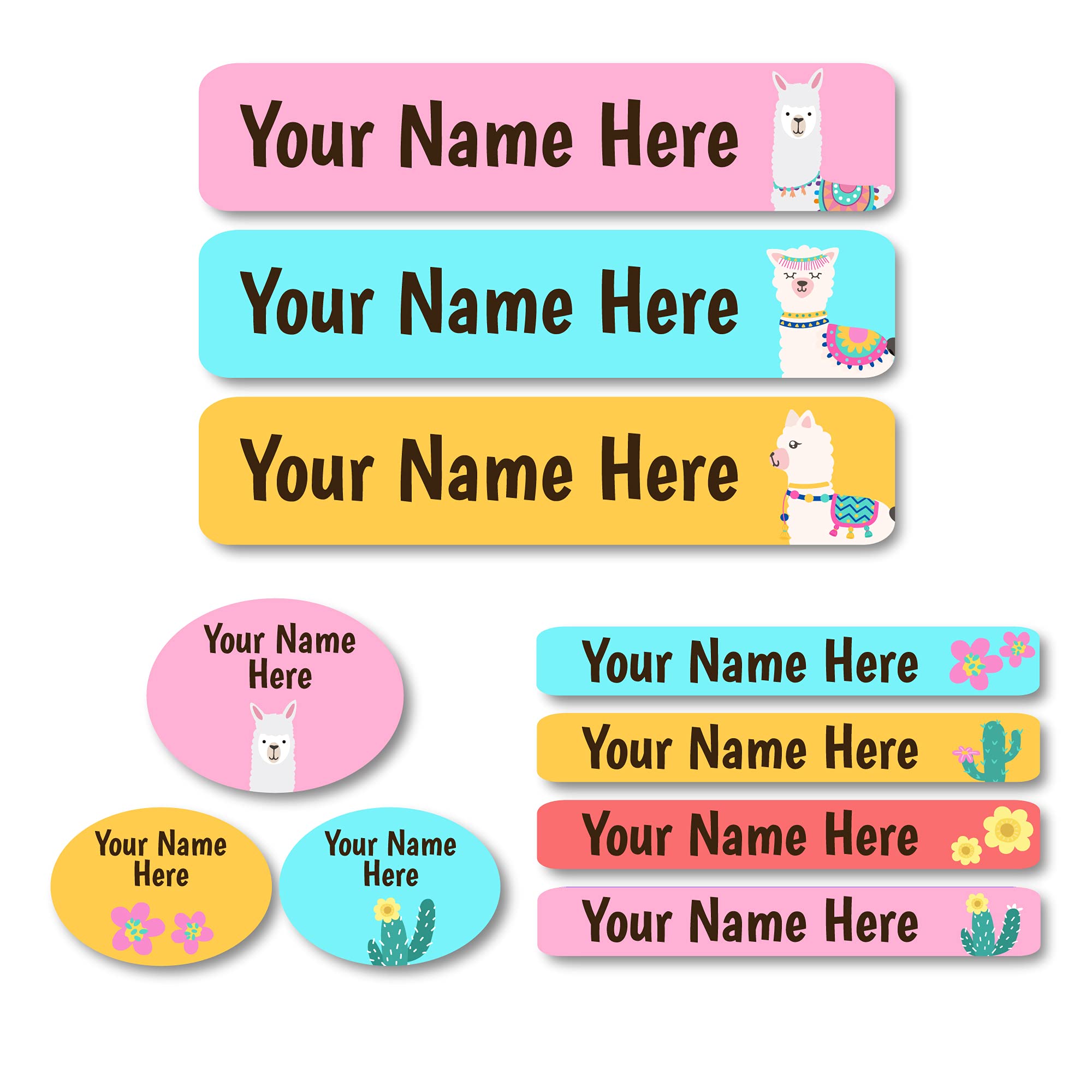 Personalized Waterproof Labels for Kids - 85 Dishwasher Safe Peel & Stick Labels (3 Sizes) - Perfect for School Supplies, Daycare, Camp, Clothing & Bottles - FA La La Llama Design - Great for Organizing & Identifying Kids' Belongings