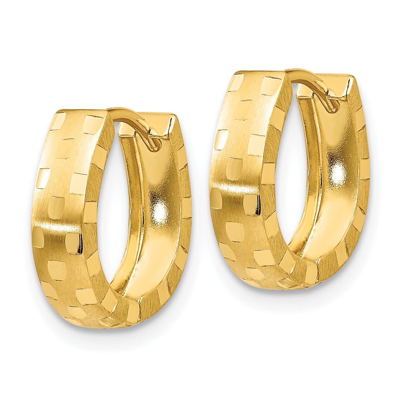 14K Yellow Gold Diamond Cut 4mm Patterned Hinged Hoop Earrings for Women - 14mm Dainty Everyday Elegance, Perfect for Work, Date Night & Special Occasions