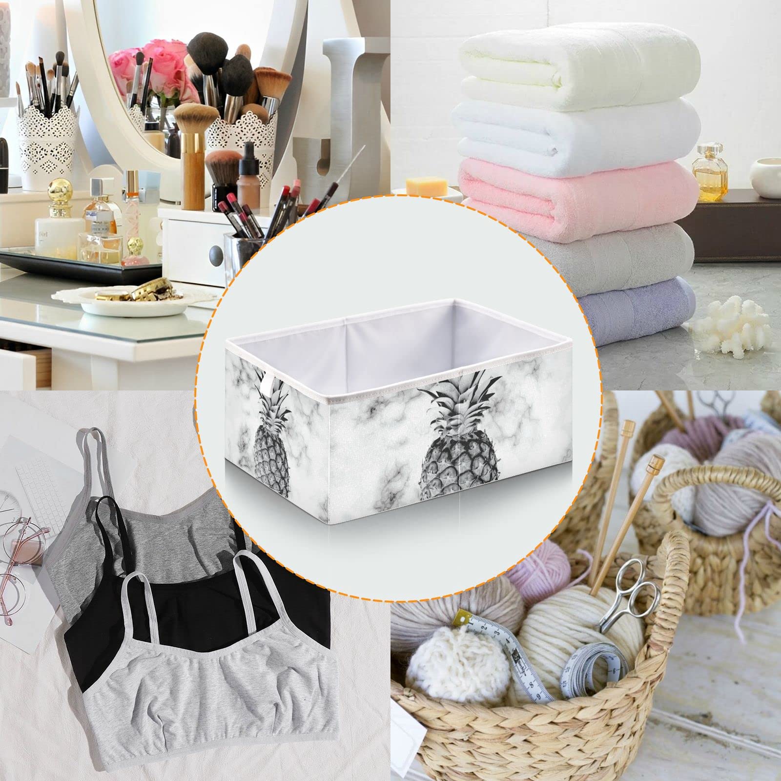 Marble Pineapple Collapsible Storage Cube - Square Storage Bin Organizer for Living Room, Car, Office & Bedroom | Stylish Home Decor & Space-Saving Solution