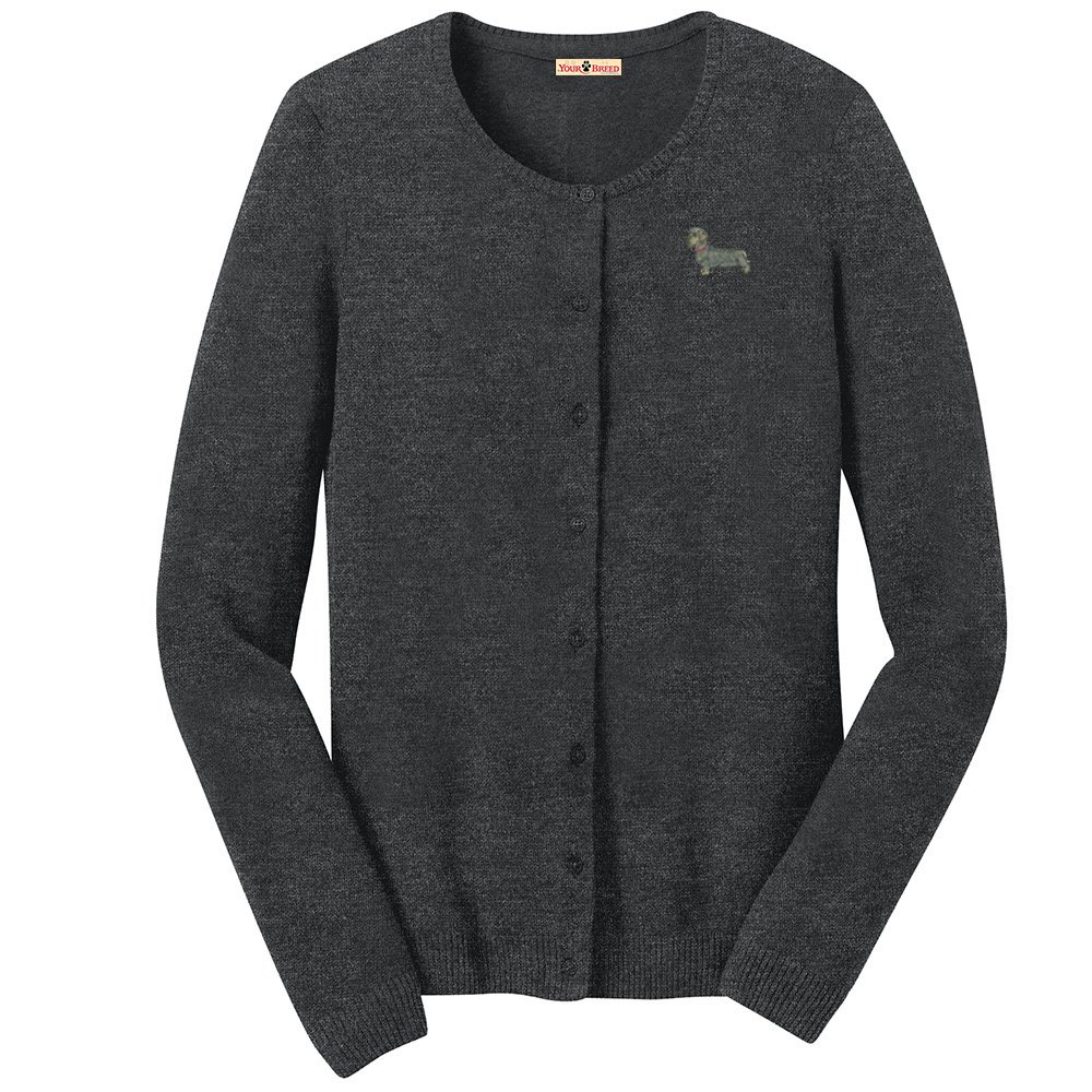 YourBreed Women's Dachshund Wirehair Embroidered Cardigan Sweater - Cozy Knitwear for Casual Outings, Dog Lover Gifts & Fall Fashion