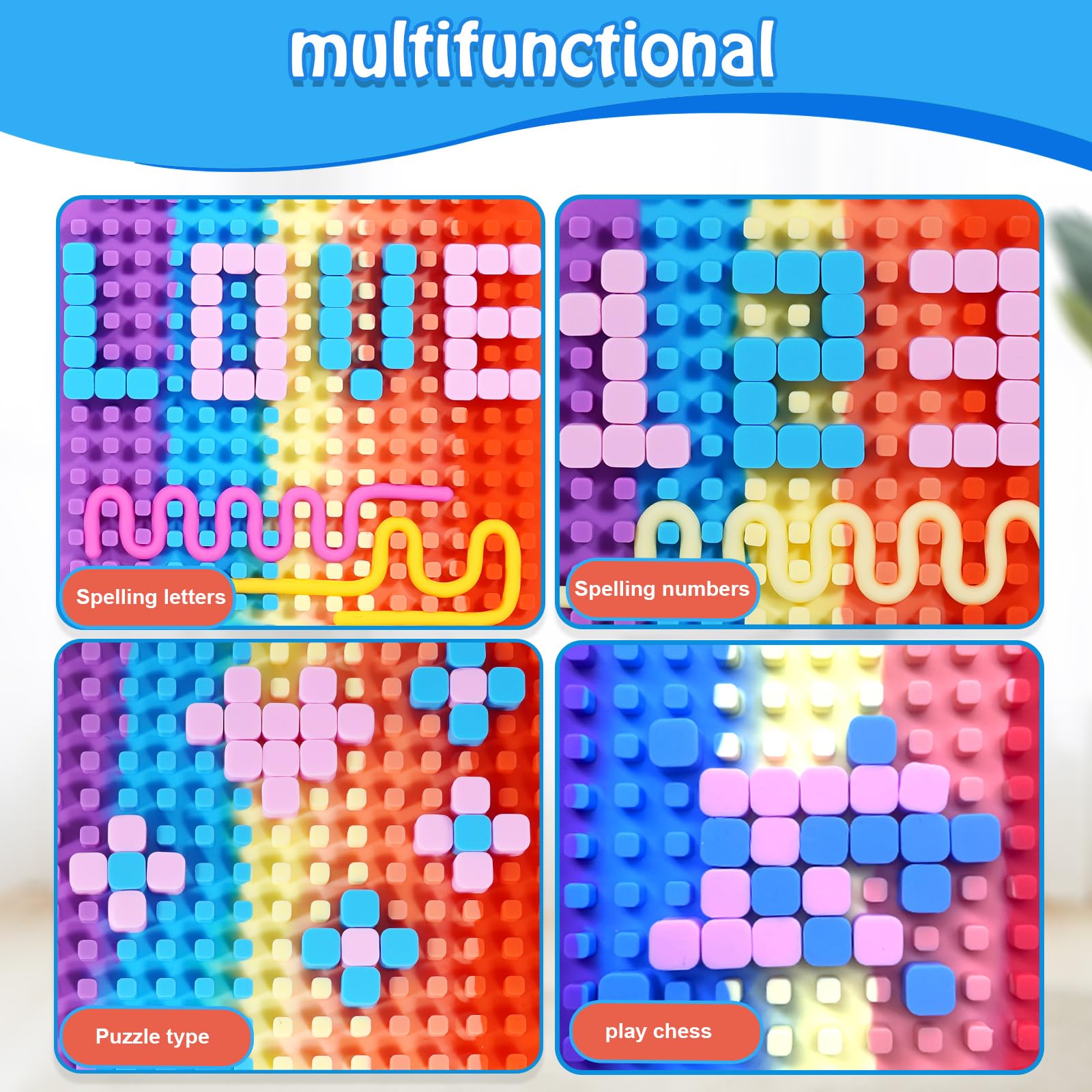 Rainbow Sensory Activity Board - Quiet Fidget Toy for Kids Ages 3+ & Adults | Stress Relief, Anxiety, ADHD & Autism Calming Tool | Mess-Free Travel Sensory Board with 12 Strings (Square Design) - Perfect for Home, Classroom & On-The-Go Relaxation