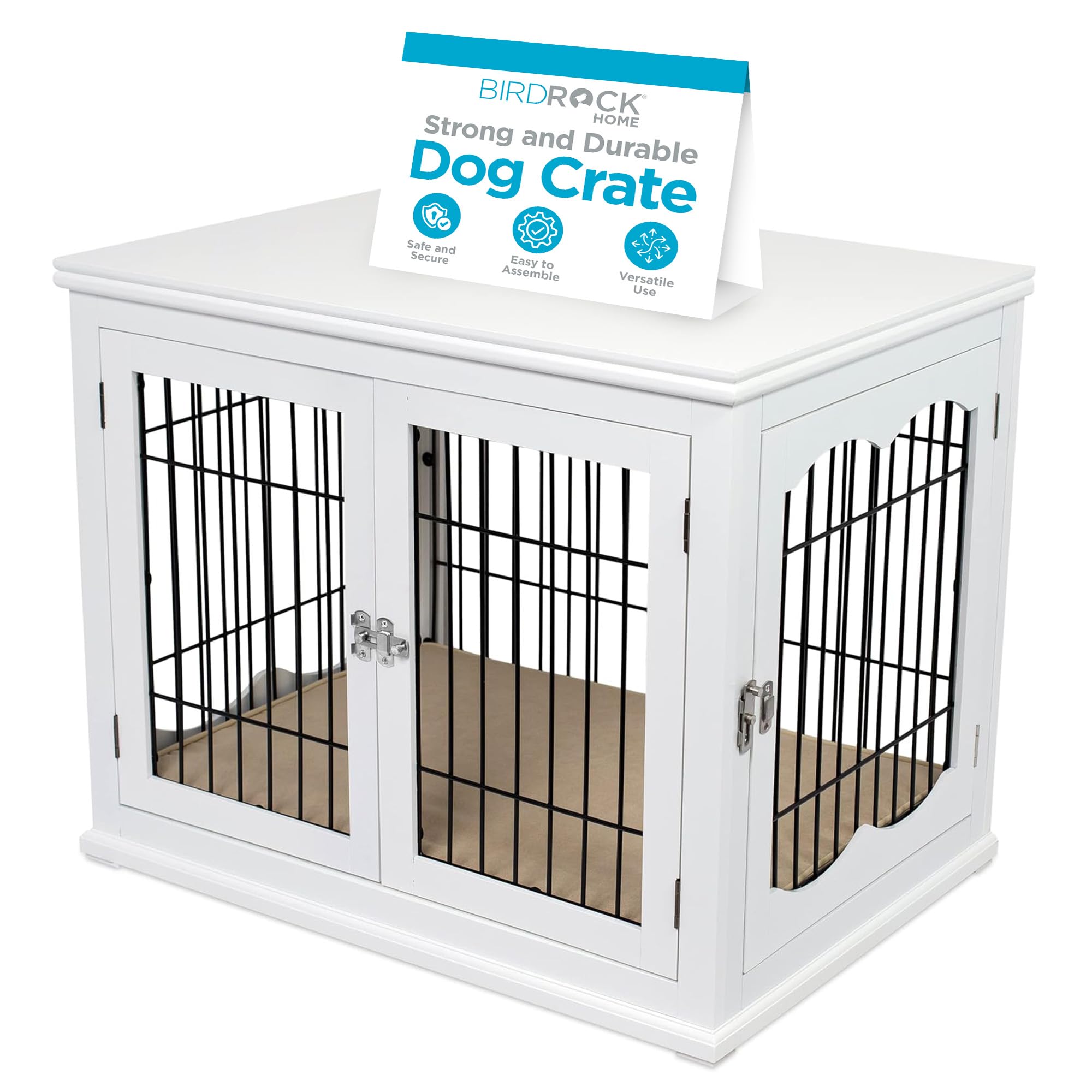 Best Decorative Dog Kennel with Pet Bed - Small Pet House & Indoor Crate with Double Doors - Engineered Wood & Wire Furniture - Side Table & Nightstand for Small Dogs - White - Perfect for Living Rooms, Bedrooms & Pet-Friendly Spaces