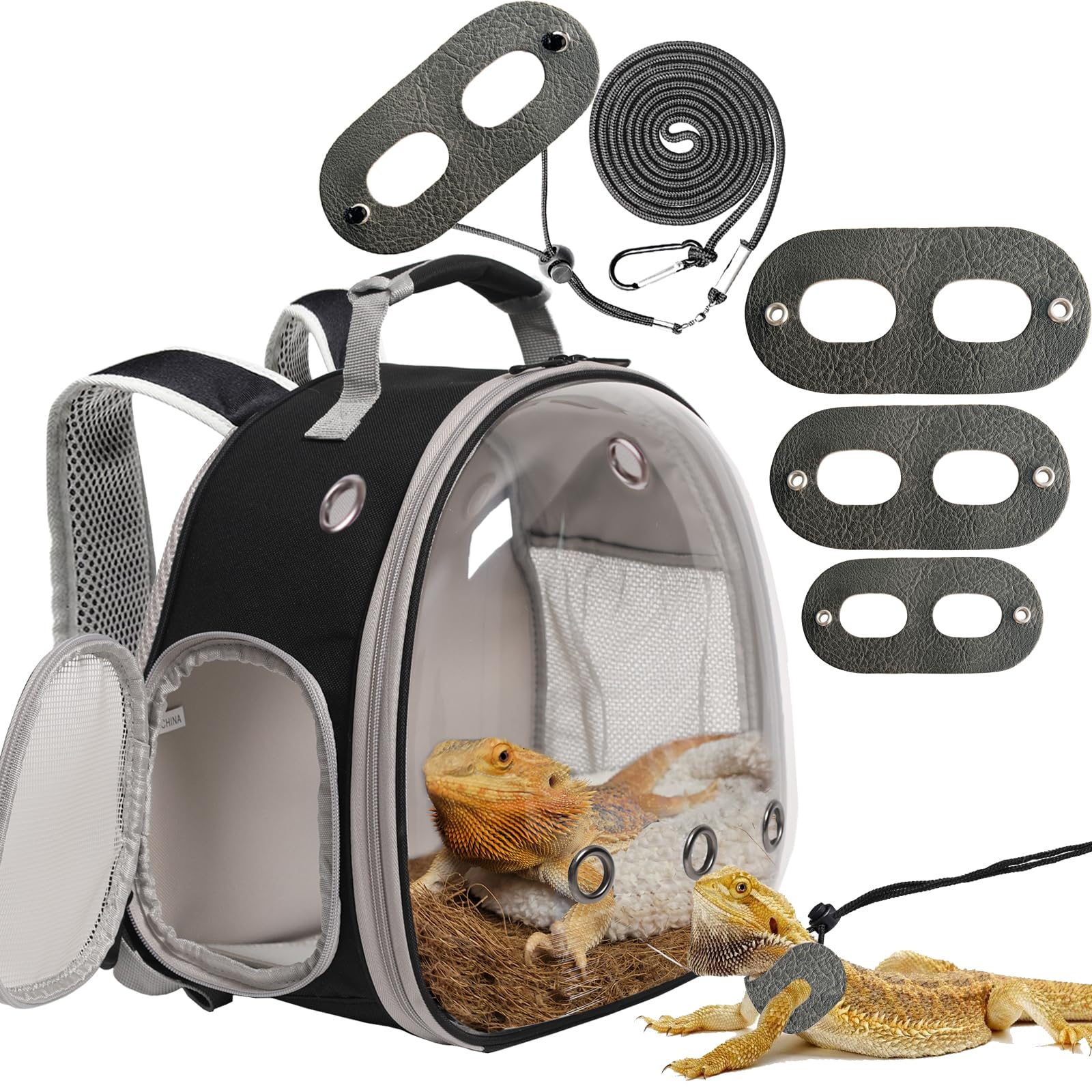 Bearded Dragon Travel Backpack with Harness & Leash Set - Clear Bubble Window Reptile Carrier for Lizards & Small Pets | Airline Approved Space Capsule Design | Perfect for Outdoor Adventures, Vet Visits & Travel