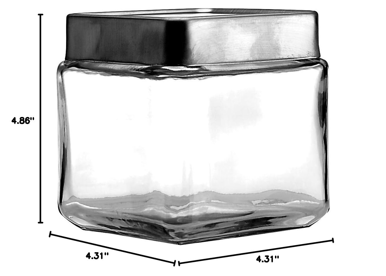 Anchor Hocking 1-Quart (32 oz) Glass Storage Jars with Brushed Aluminum Lids - Set of 6, Airtight & Stackable for Pantry Organization, Dry Food, Spices, Coffee, Tea - Perfect for Kitchen, Home & Office Use
