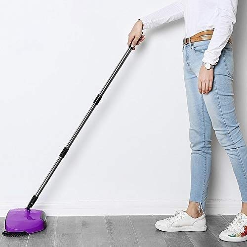 RANRANJJ 360° Rotating Floor Sweeper with Dustpan - Hand Push Broom for Hardwood & Tile Floors - Compact Cleaning Tool for Home, Office & Garage (Red)