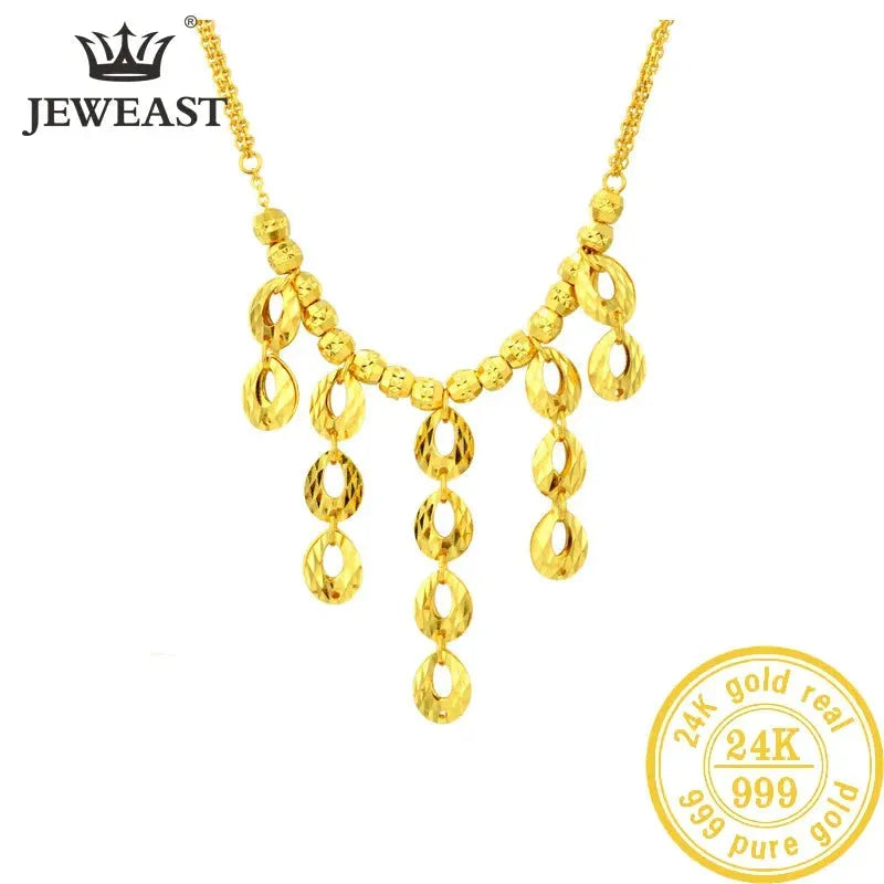 24K Pure Gold Necklace Real AU 999 Solid Gold Chain - Classic Trendy Fine Jewelry for Women, Elegant Party & Wedding Gift - Durable & Hypoallergenic 2023 Collection