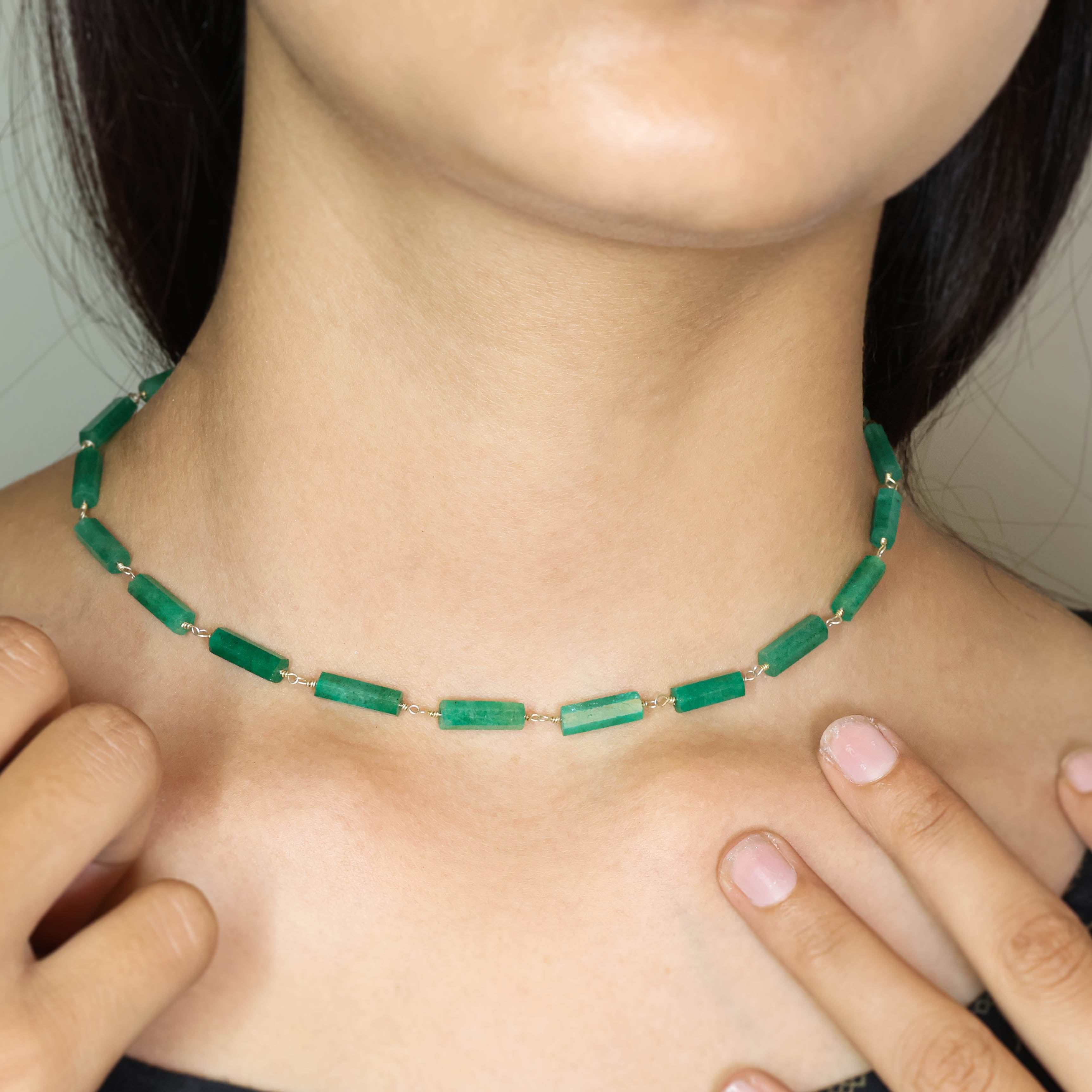 Emerald Green Hexagon Designer Pencil Necklace with Toggle Clasp - Elegant Jewelry Gift for Women, Perfect for Office, Party & Everyday Wear