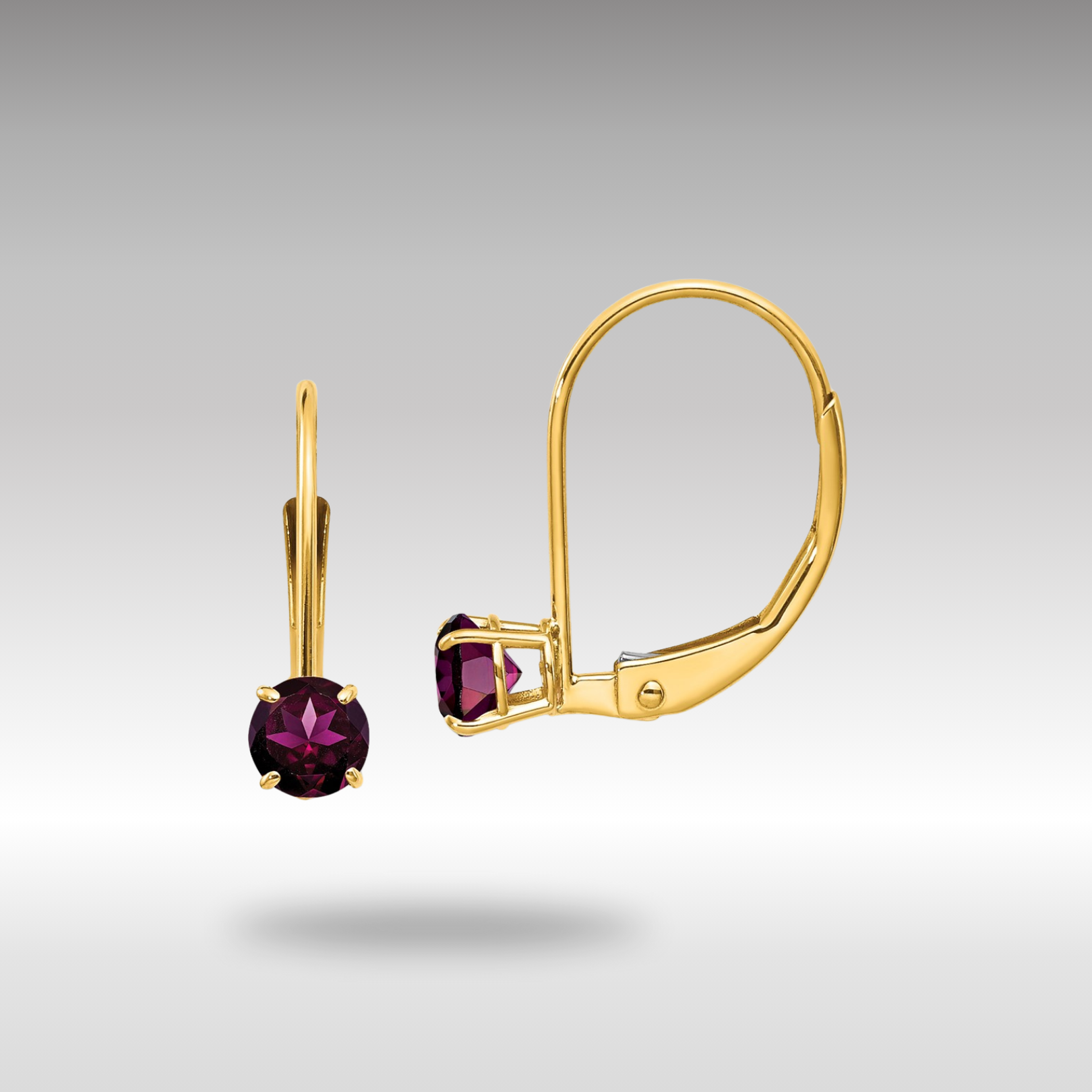 4mm Round Gold June/Rhodolite Leverback Earrings XBE78 - Perfect for Weddings, Parties & Special Occasions
