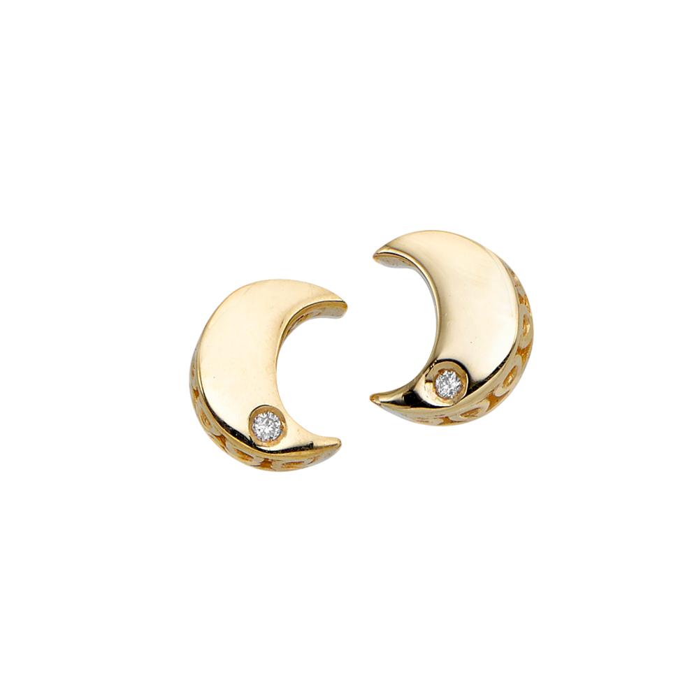 14K Gold .01ct Diamond Moon Stud Earrings for Women - Dainty Celestial Jewelry for Everyday Wear & Special Occasions