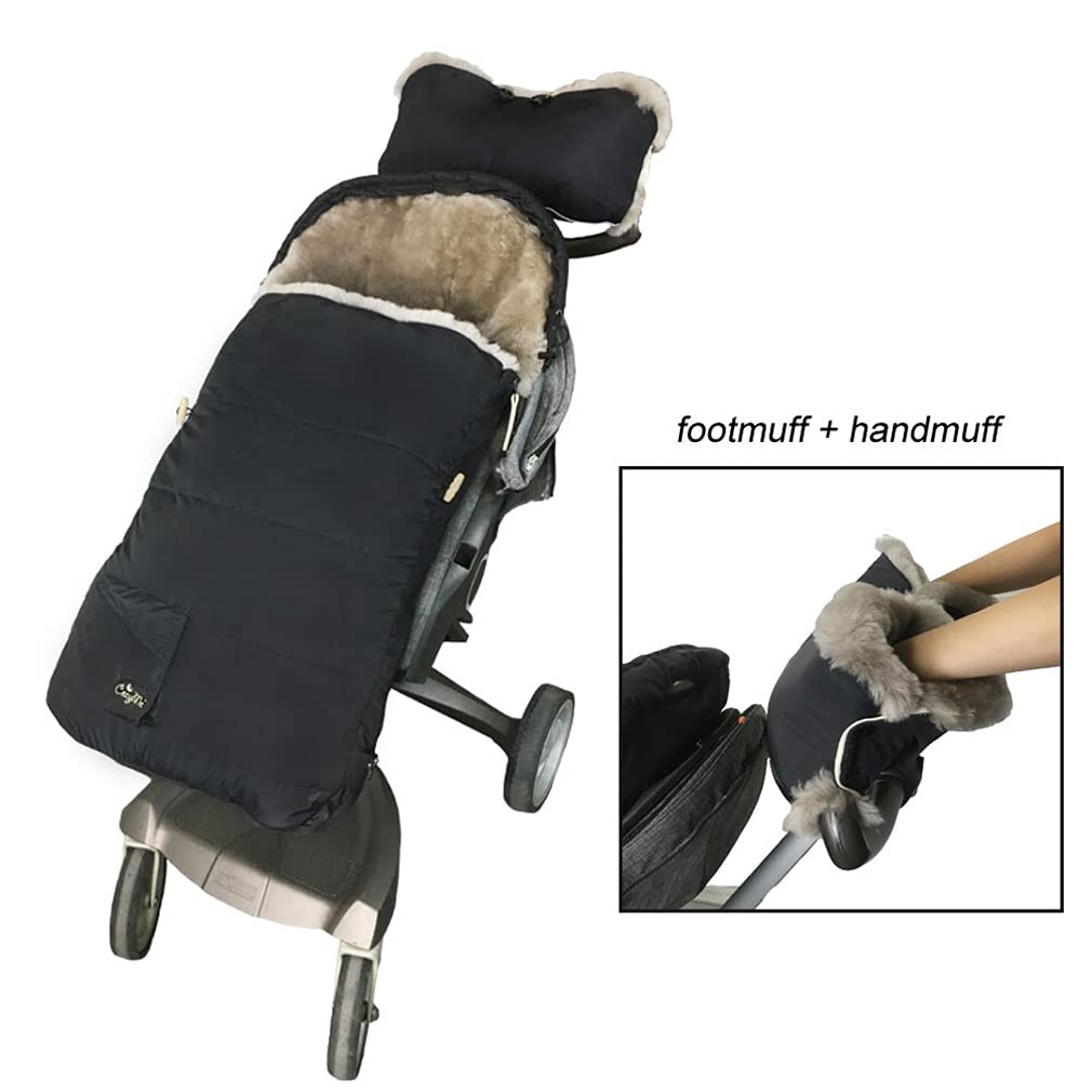 Premium Waterproof Universal Stroller Bunting Bag with Adjustable Front Height - Anti-Slip, Anti-Kick Design & Lambskin Handmuff for Cold Protection - Perfect for Winter Walks, Shopping Trips, and Outdoor Adventures with Baby