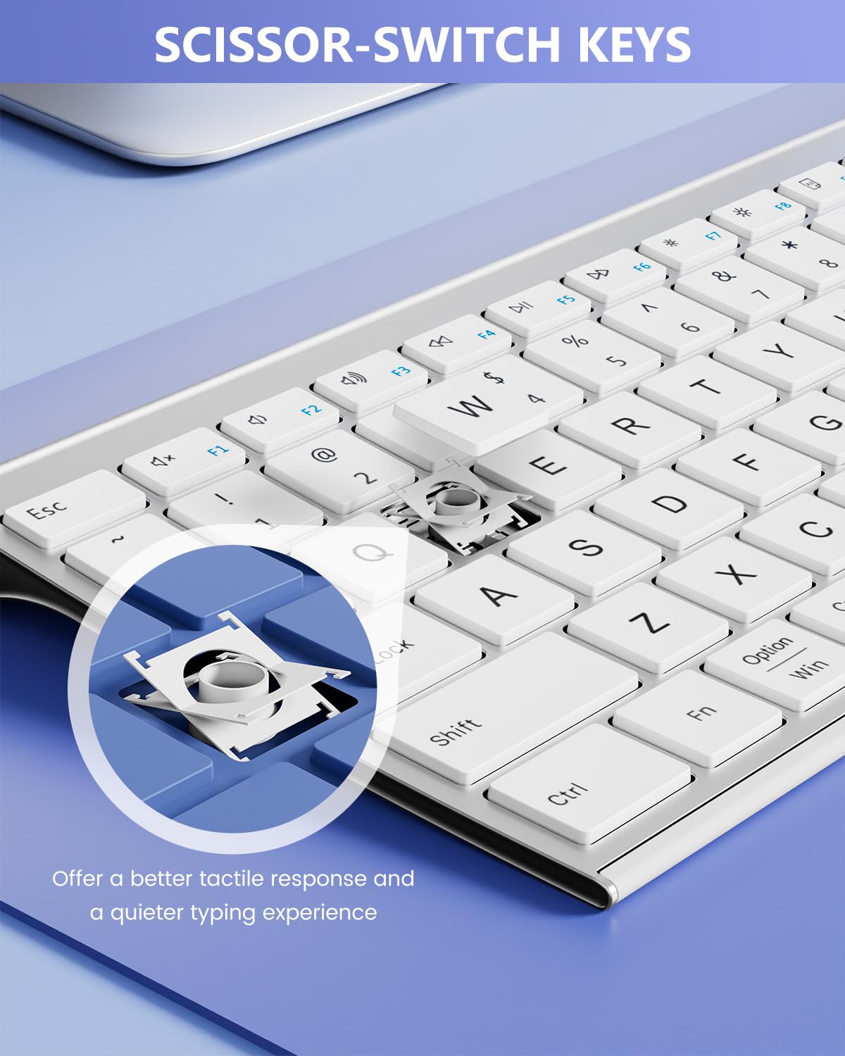 Wireless Bluetooth Keyboard and Mouse Combo - Dual Mode (Bluetooth/USB) Rechargeable Slim Design for Windows Mac - Perfect for Home Office, Remote Work & Gaming (White & Silver)