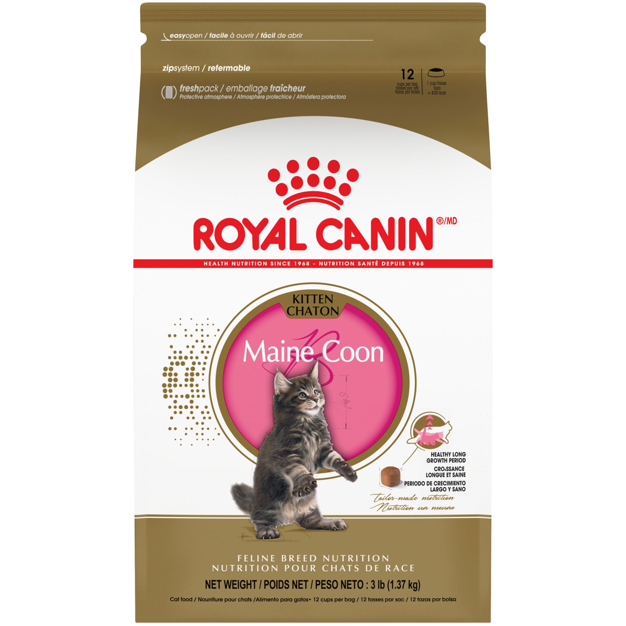 Royal Canin Maine Coon Breed Dry Kitten Food - Premium Nutrition for Large Breed Kittens, 3 lb Bag - Supports Healthy Growth & Coat | Ideal for Indoor & Outdoor Kittens