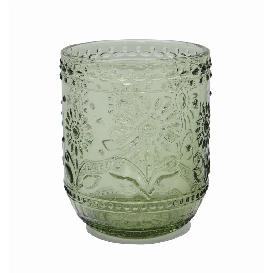 Floral Embossed Drinking Glass - Elegant 16oz Glass Cups for Wine, Juice & Cocktails - Perfect for Parties, Weddings & Home Decor