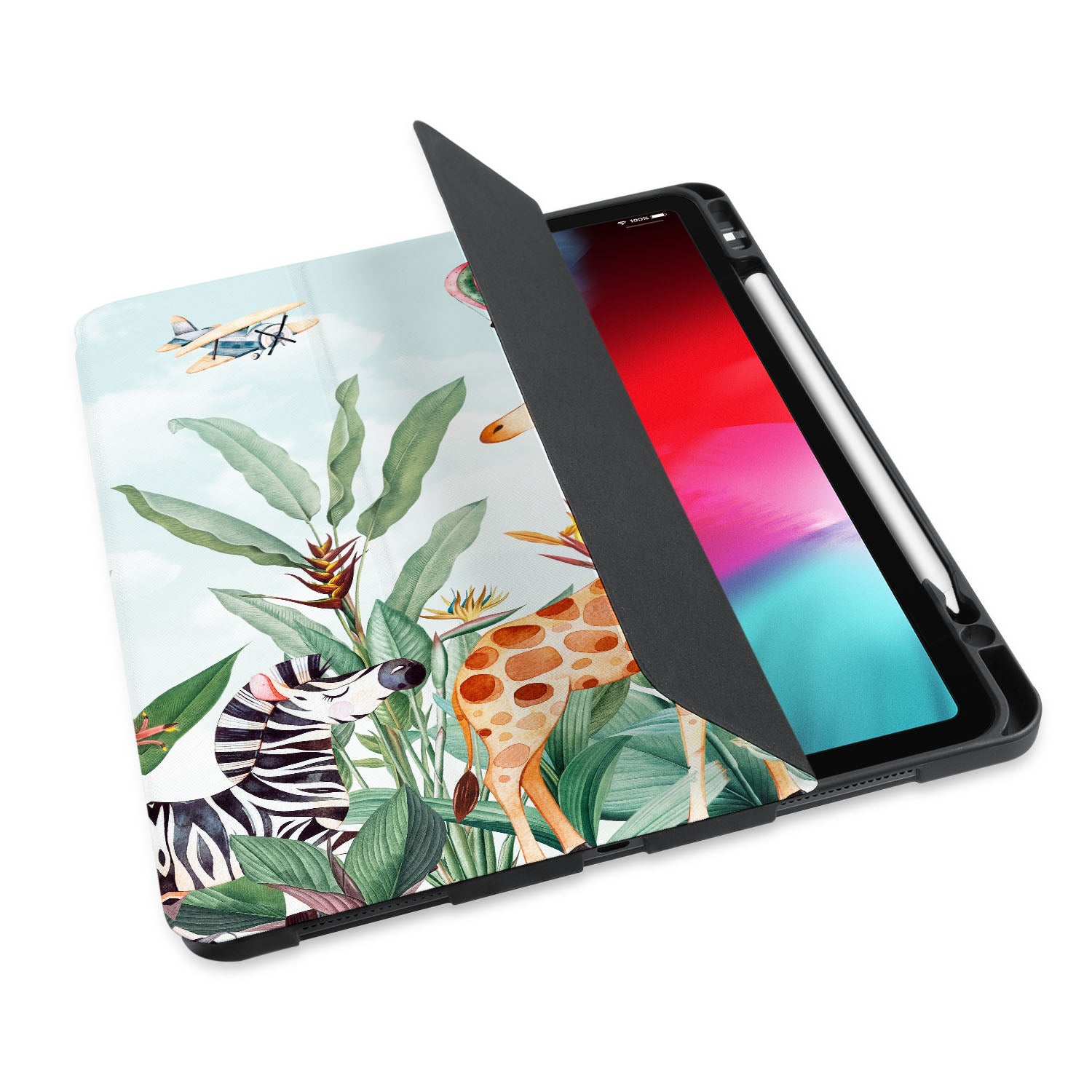 Premium iPad Trifold Case with Rainforest Animals Design - Slim Protective Cover for iPad Air/Pro, Stand & Sleep/Wake Feature - Perfect for Work, School & Travel