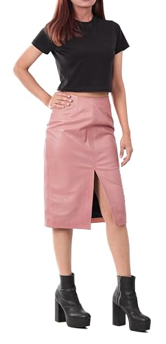 Deena - Pink Leather High Waist Pencil Skirt